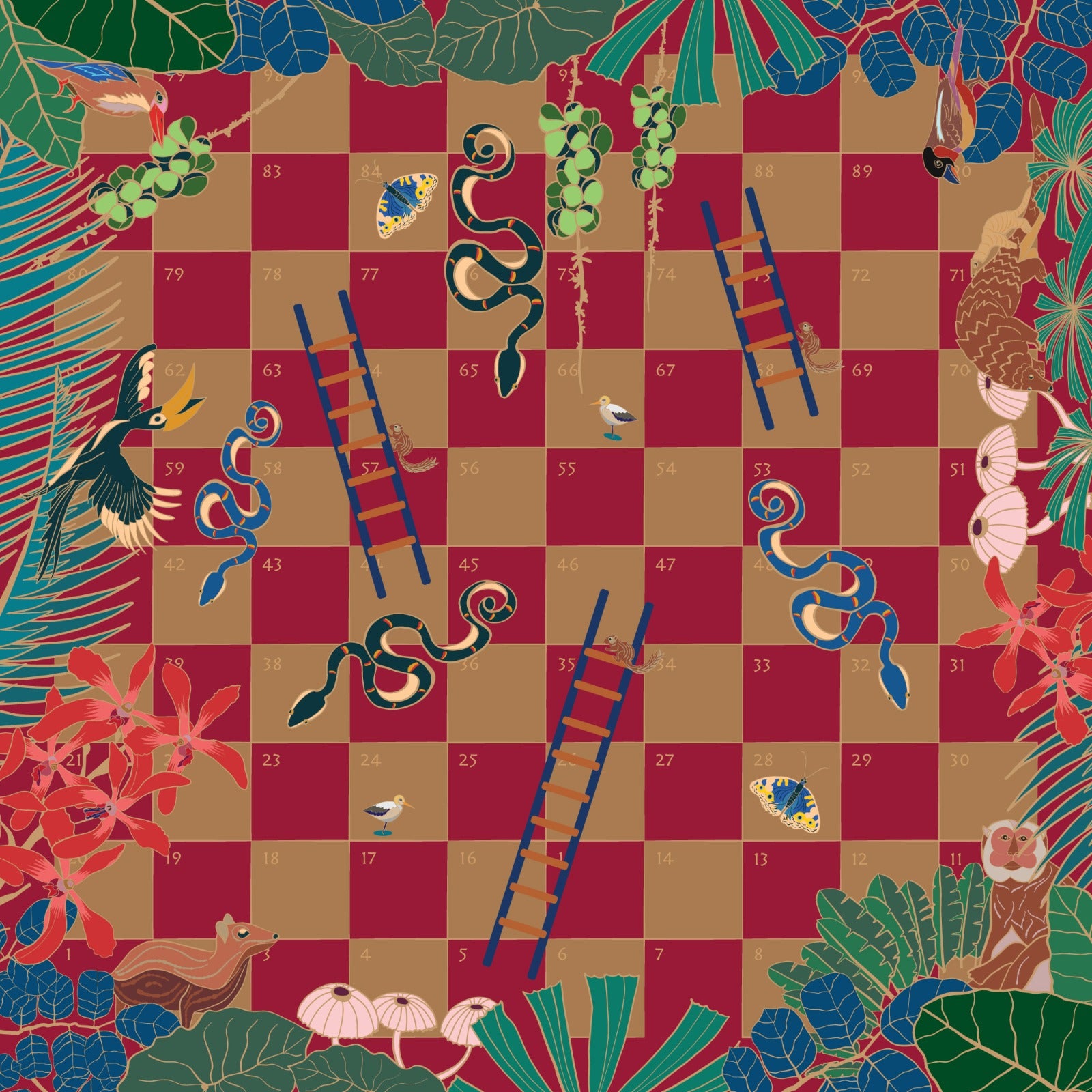 Snakes and Ladders Silk Scarf - Luxury Fashion Accessory for Women, Elegant Gift for Board Game Lovers - Perfect for Parties, Travel and Special Occasions
