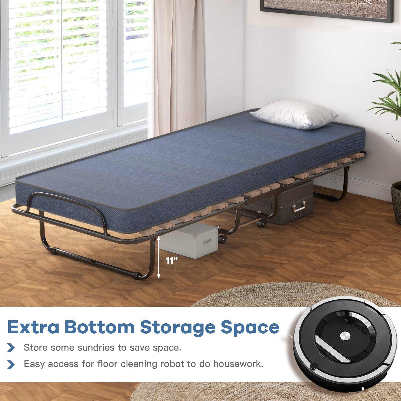 RELAX4LIFE Folding Guest Bed with Memory Foam Mattress - 75