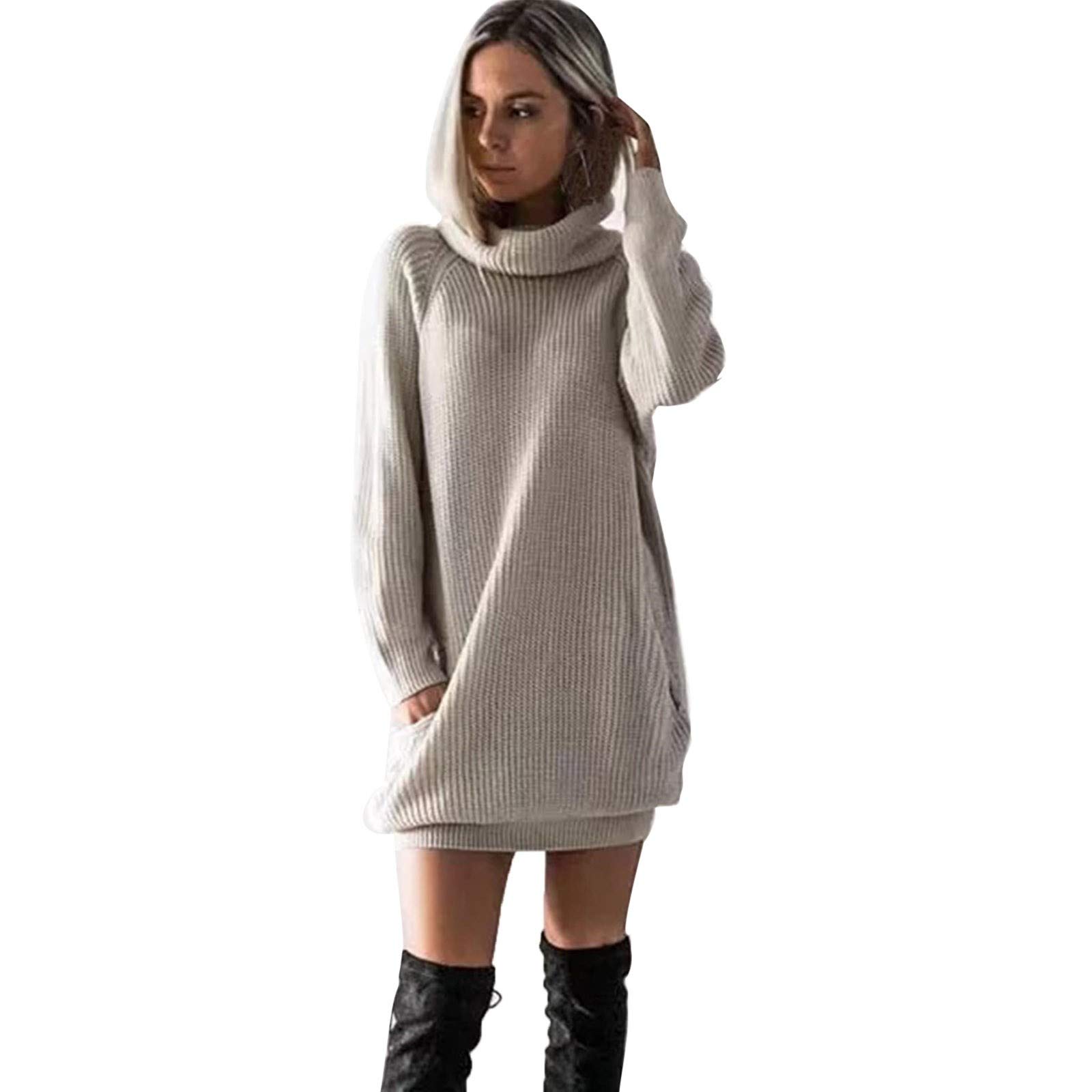DFHYAR Women's Long Sleeve Turtleneck Knitted Mini Dress - Winter Warm Roll Neck Jumper Dress for Women, Perfect for Office, Date Night and Holiday Parties