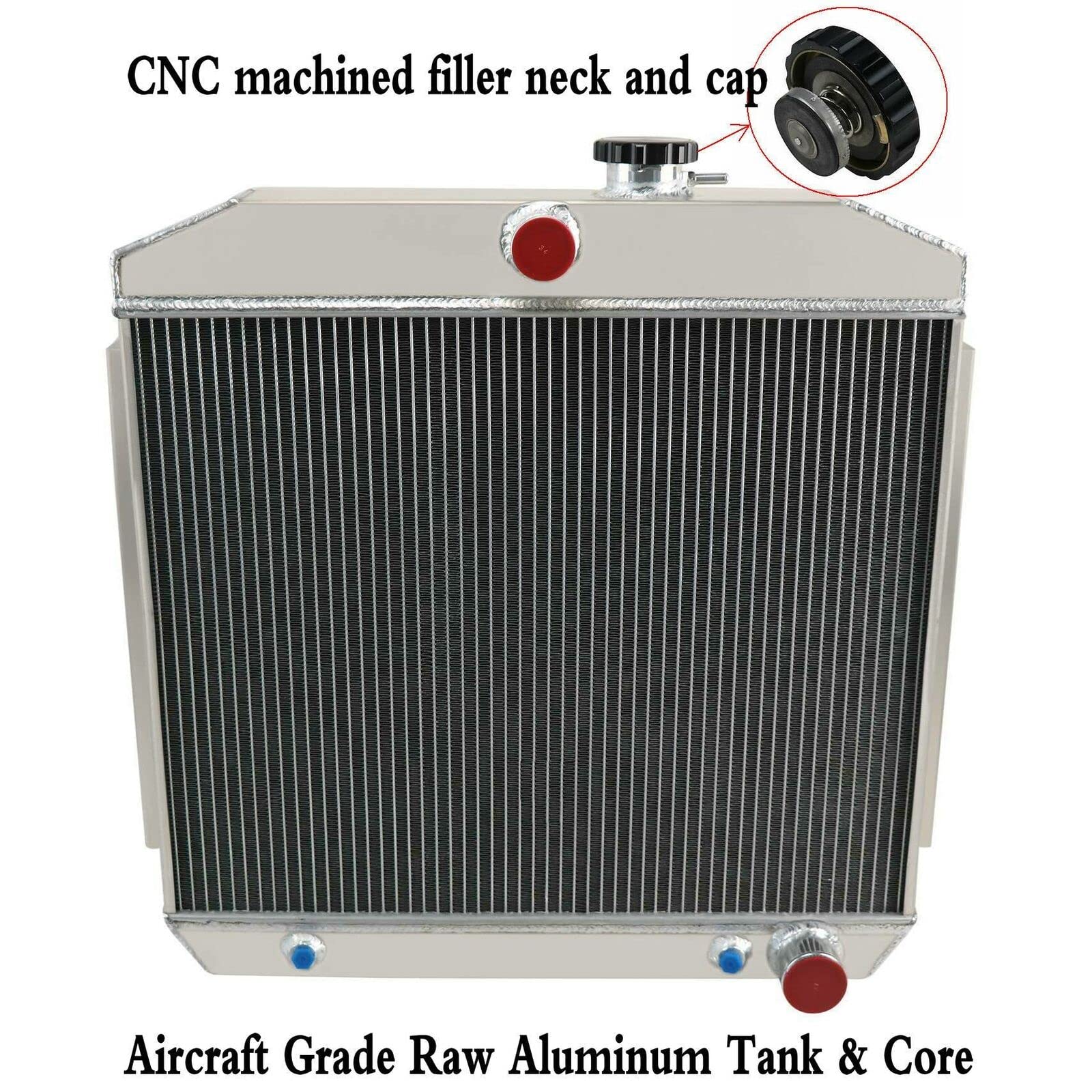1955-1957 Chevy Bel Air Truck One-Fifty Two-Ten Series 3 Row Aluminum Radiator with Fan Shroud & Relay - High Performance Cooling for L6 & V8 Gas Engines - Perfect for Restoration Projects & Hot Rod Upgrades