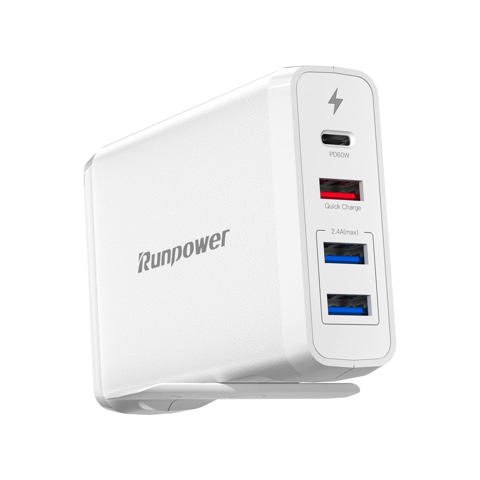 Runpower 90W 4-Port USB C Fast Wall Charger with 60W PD & 18W QC Ports - Dual USB A Ports 12W - Compatible with MacBook Pro/Air, iPhone, iPad, Samsung Galaxy - Perfect for Home, Office & Travel Charging