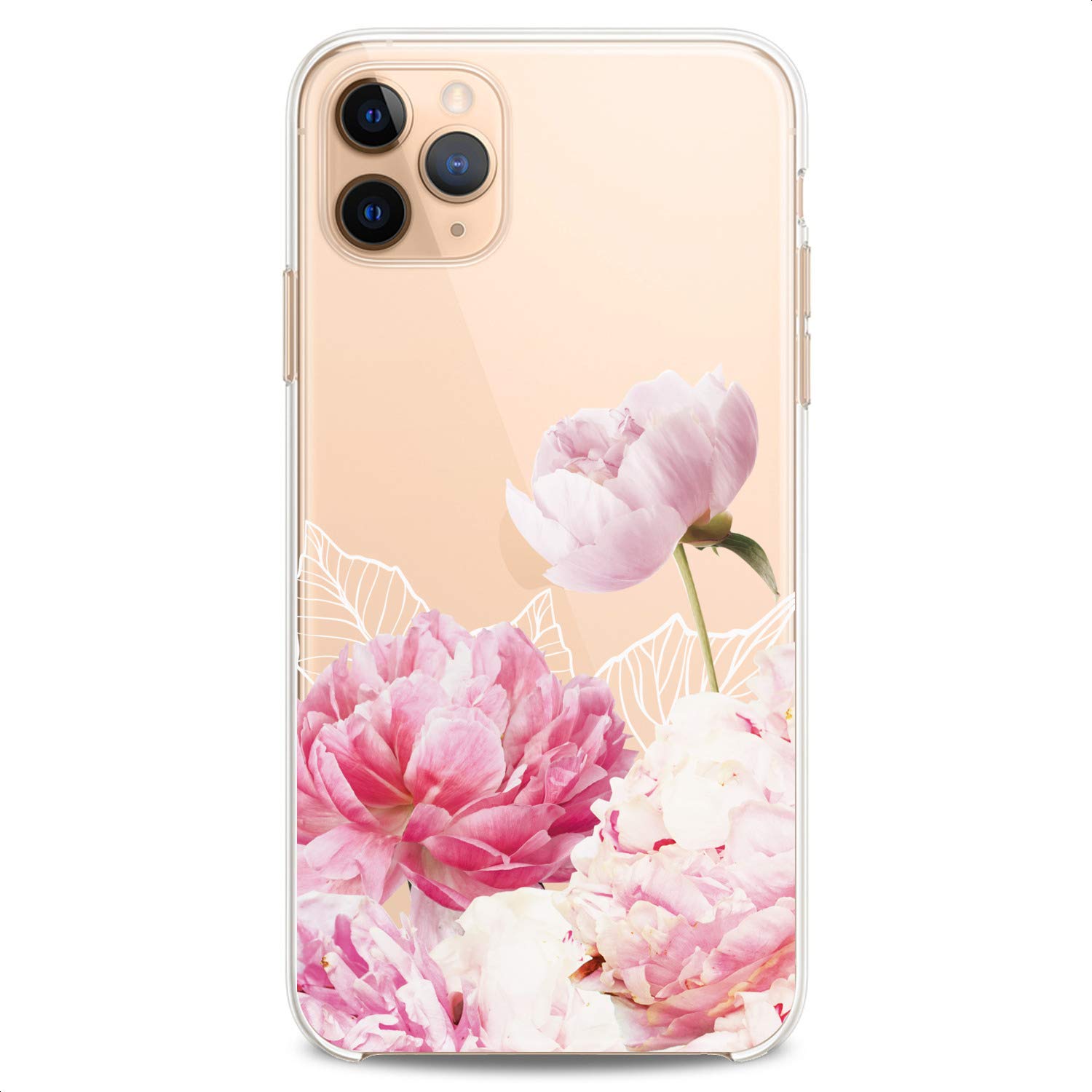Premium TPU Phone Case for iPhone 16/15/14/13/12/11 Pro Max/Plus/Mini/Xs/Xr/X/8/7/6/5/SE - Elegant Floral Peony & Rose Design in Clear Pink - Slim Flexible Silicone Protective Cover for Women & Girls - Perfect for Everyday Use, Work & School Accessories