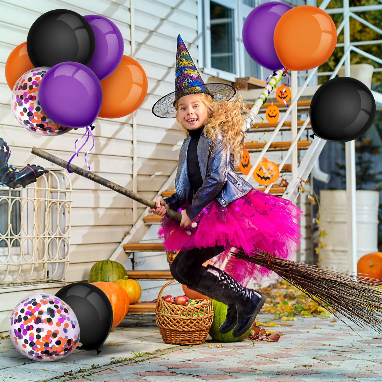 Tatuo 80-Piece Halloween Balloon Set - 12 Inch Confetti Balloons & Latex Balloons for Party Decorations (Black, Orange, Purple) | Perfect for Halloween, Birthday Parties, Baby Showers, Weddings, Graduations & 4th of July Celebrations