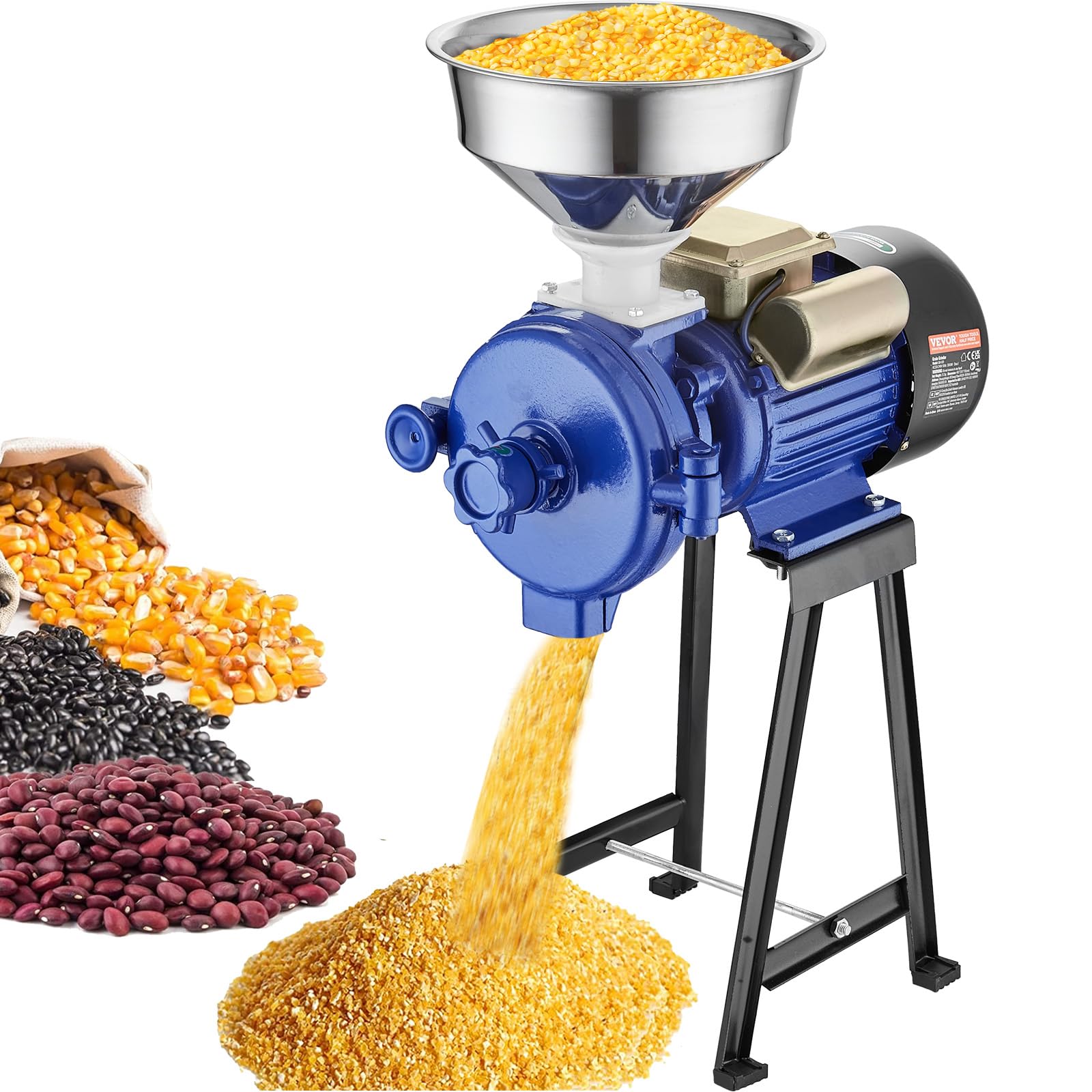 VEVOR 3000W Commercial Electric Grain Mill Grinder - Adjustable Corn Wheat Spice Grinder with Funnel for Flour, Cereal & Feed | Heavy Duty Powder Machine for Home, Bakery & Restaurant Use