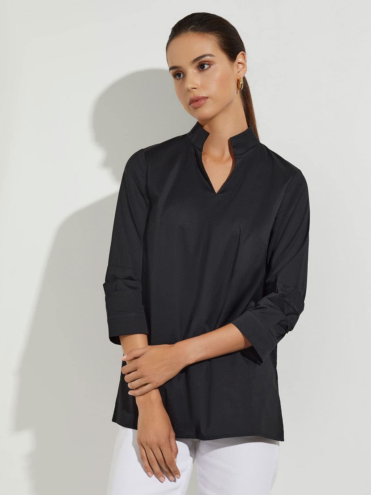 MISOOK Women's Ruched Sleeve Cotton Tunic Top - Casual Flowy Blouse for Everyday Wear, Work & Date Night Outfits