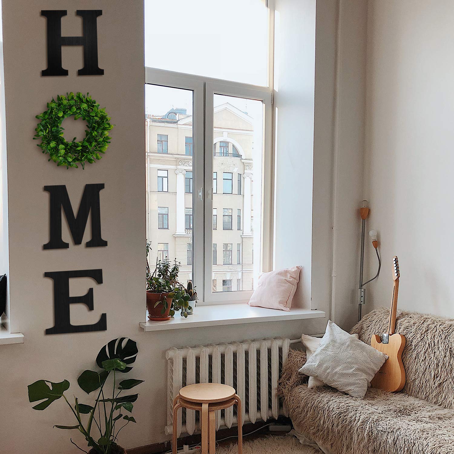 12 Inch Black Wooden Home Letters with Wreath Wall Decor - Modern Farmhouse Style for Living Room, Entryway, Kitchen - Perfect Housewarming Gift, Wedding Decor, and Seasonal Home Decoration