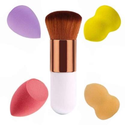 AVEU Professional Foundation & Blush Brush Set with 4 Beauty Blenders - 5 Piece Makeup Brush Kit for Flawless Face Makeup | Perfect for Contouring, Blending & Everyday Beauty Routine