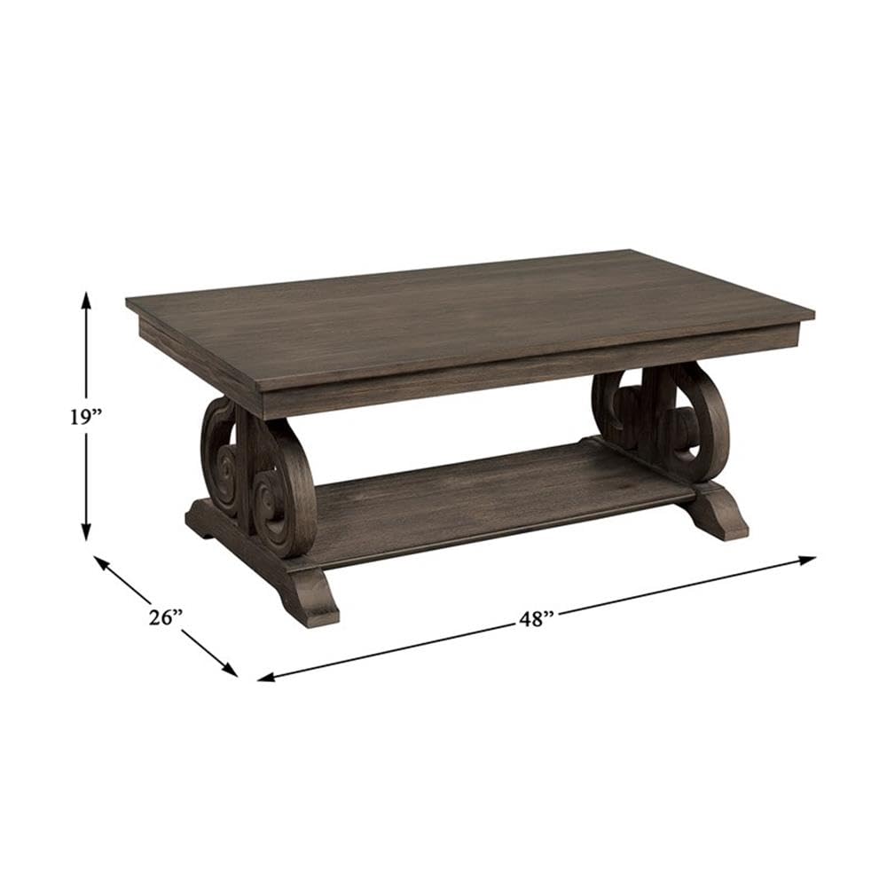 Lexicon Toulon Wood Coffee Table in Distressed Dark Oak - Modern Rustic Living Room Furniture for Home Decor & Entertainment Areas