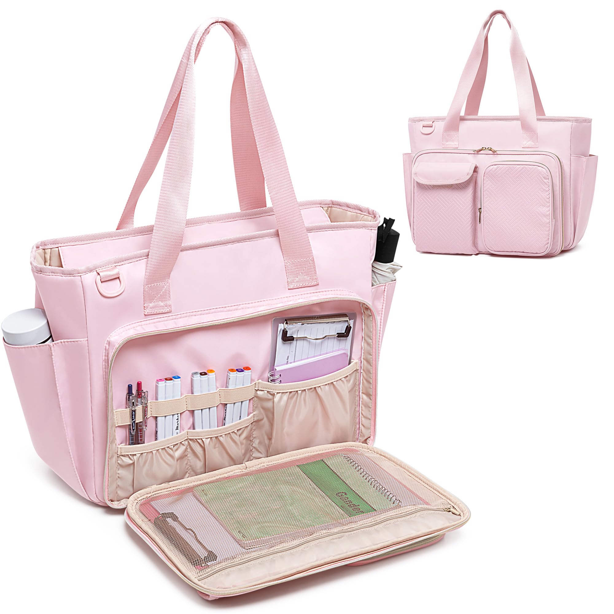 Fasrom Teacher Tote Bag with Laptop Compartment - Women's Work Bag for Teaching Supplies & School Essentials - Pink Patent Leather Design - Perfect for Classroom, Office & Teacher Appreciation Gifts