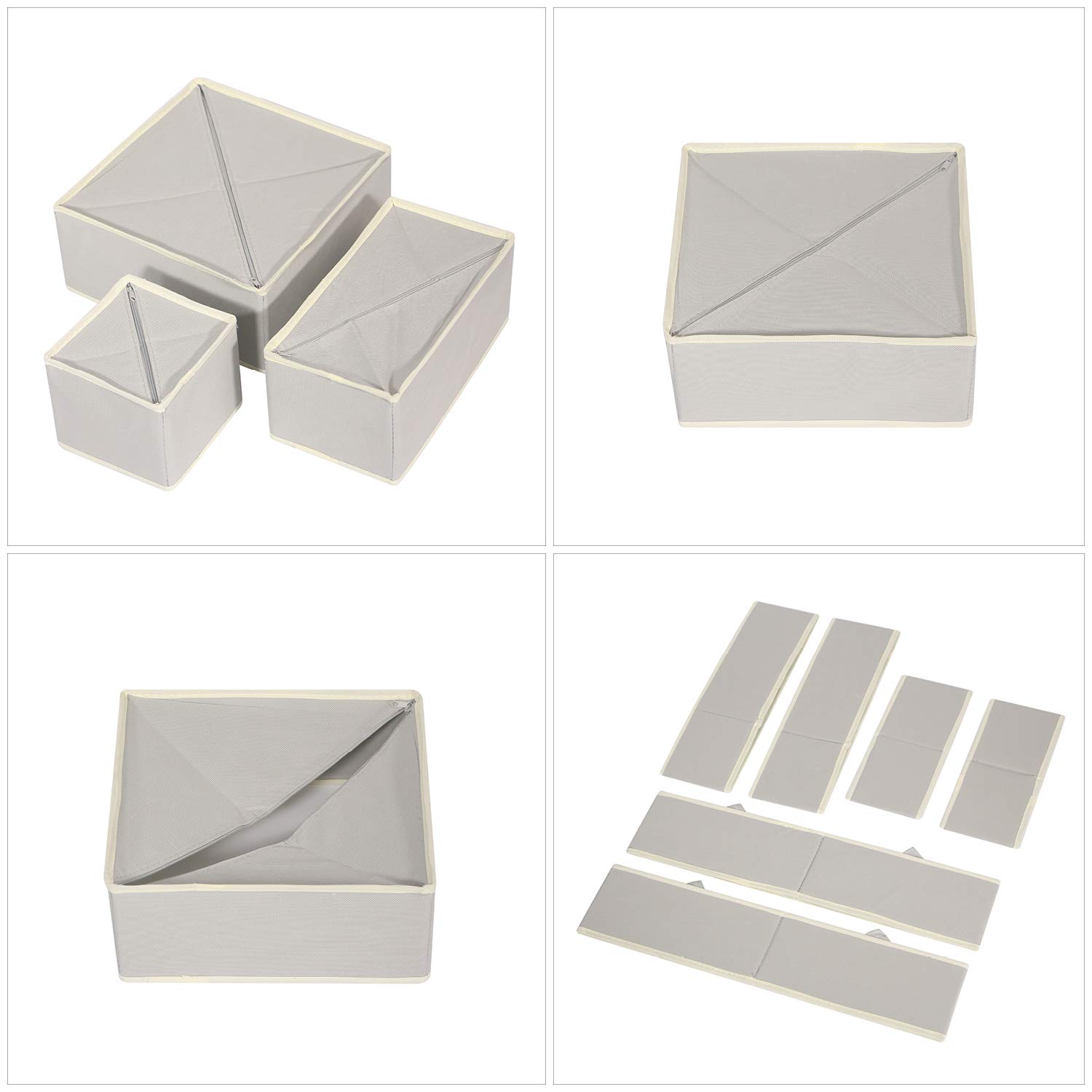 12 Pack Foldable Fabric Drawer Organizers - Closet Storage Box Dividers for Underwear, Bras, Socks & Baby Clothes | Gray Dresser Organizer Cubes for Nursery, Bedroom & Bathroom Organization