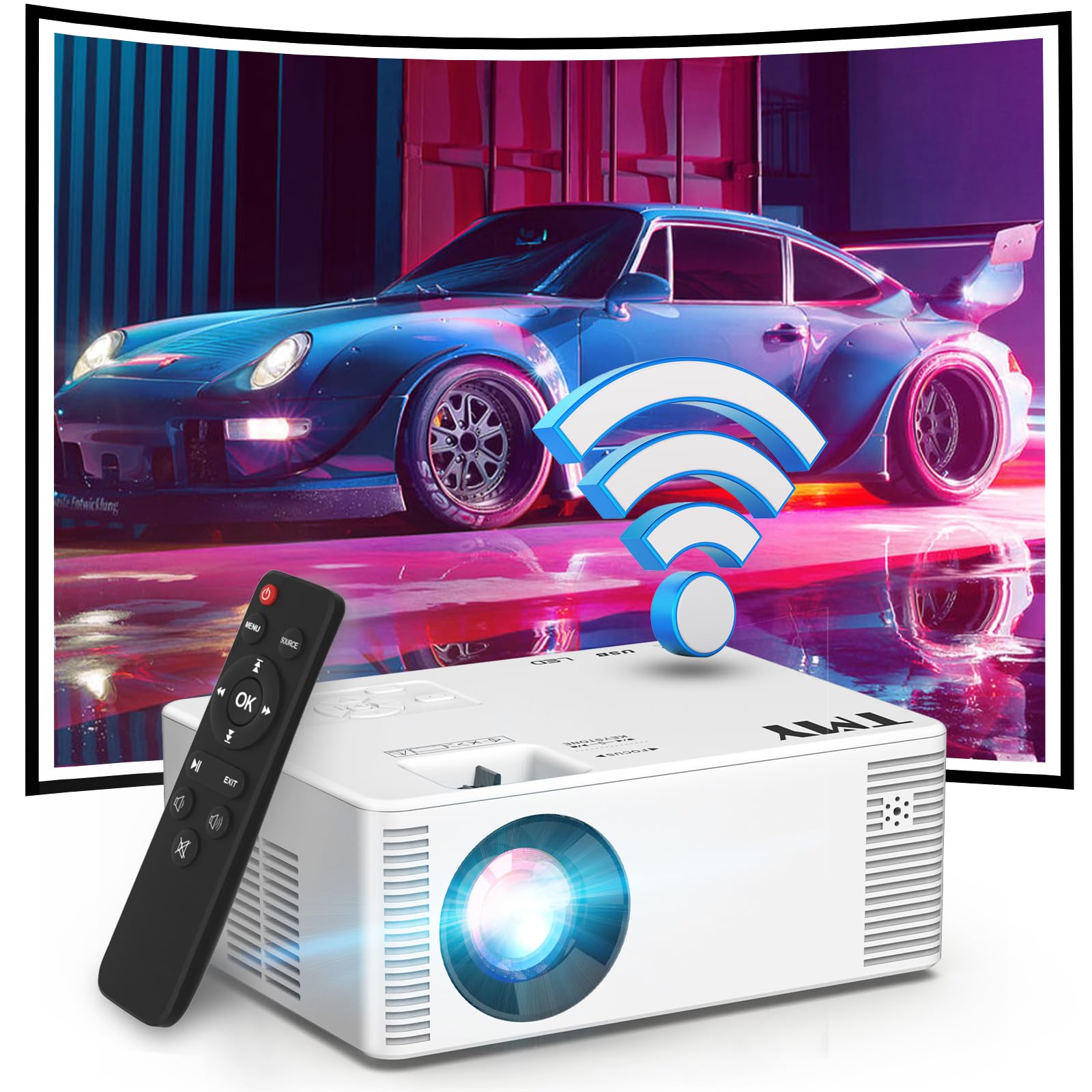 TMY Mini WiFi Projector 8500L HD - Portable Outdoor Movie Projector for Smartphone/PC/TV - Home Theater & Camping