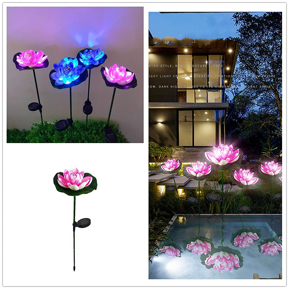 4 Pack Solar Garden Lights - Upgraded Solar Lotus Flower Outdoor Lights for Garden, Patio, Yard Decoration | Waterproof & Larger Solar Panel | Perfect for Pathway, Lawn, Backyard Lighting (Pink)
