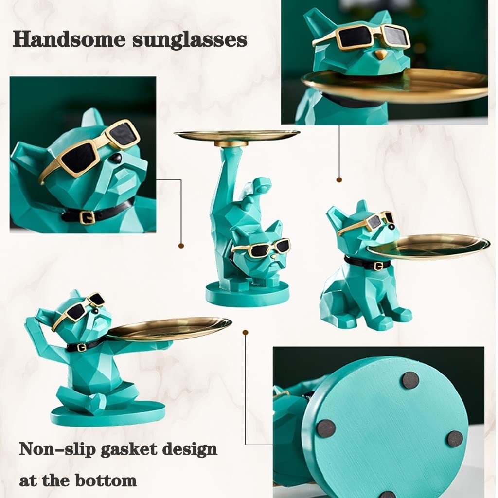 LEIYAN French Bulldog Resin Figurine & Key Storage Tray - Decorative Entryway Organizer for Keys, Phone, Jewelry | Home Office Desk Decor & Gift Idea for Dog Lovers
