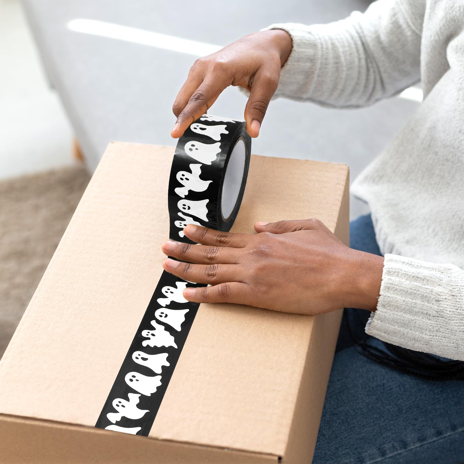 Halloween Ghost Wrapping Tape - 100 Yds Sticky DIY Craft Tape for Gifts & Boxes - Perfect for Party Decor & Mail Packaging