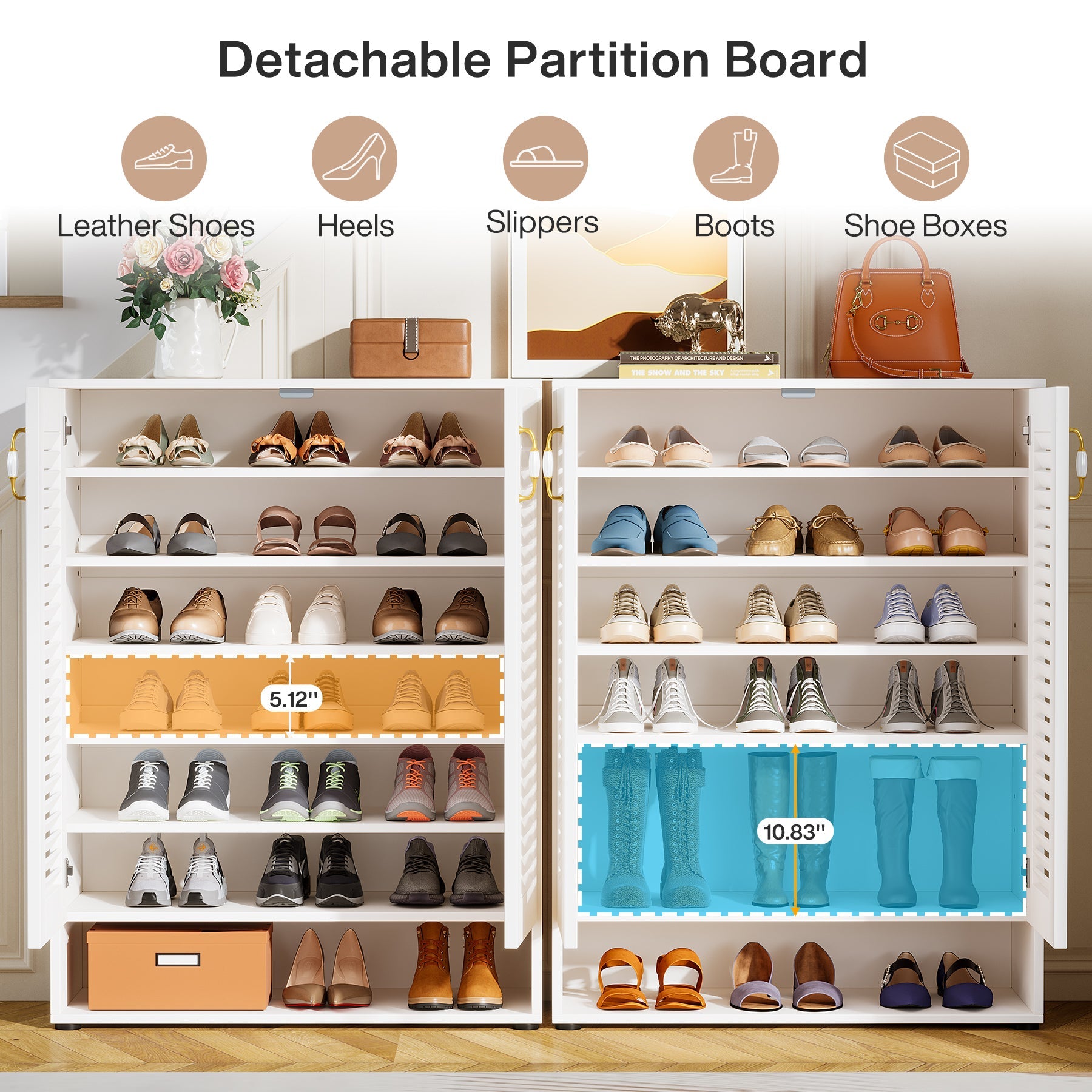 41-Inch Shoe Storage Cabinet - 24 Pair Adjustable Shoe Rack Organizer with Removable Shelves | Perfect for Entryway, Closet & Bedroom Organization