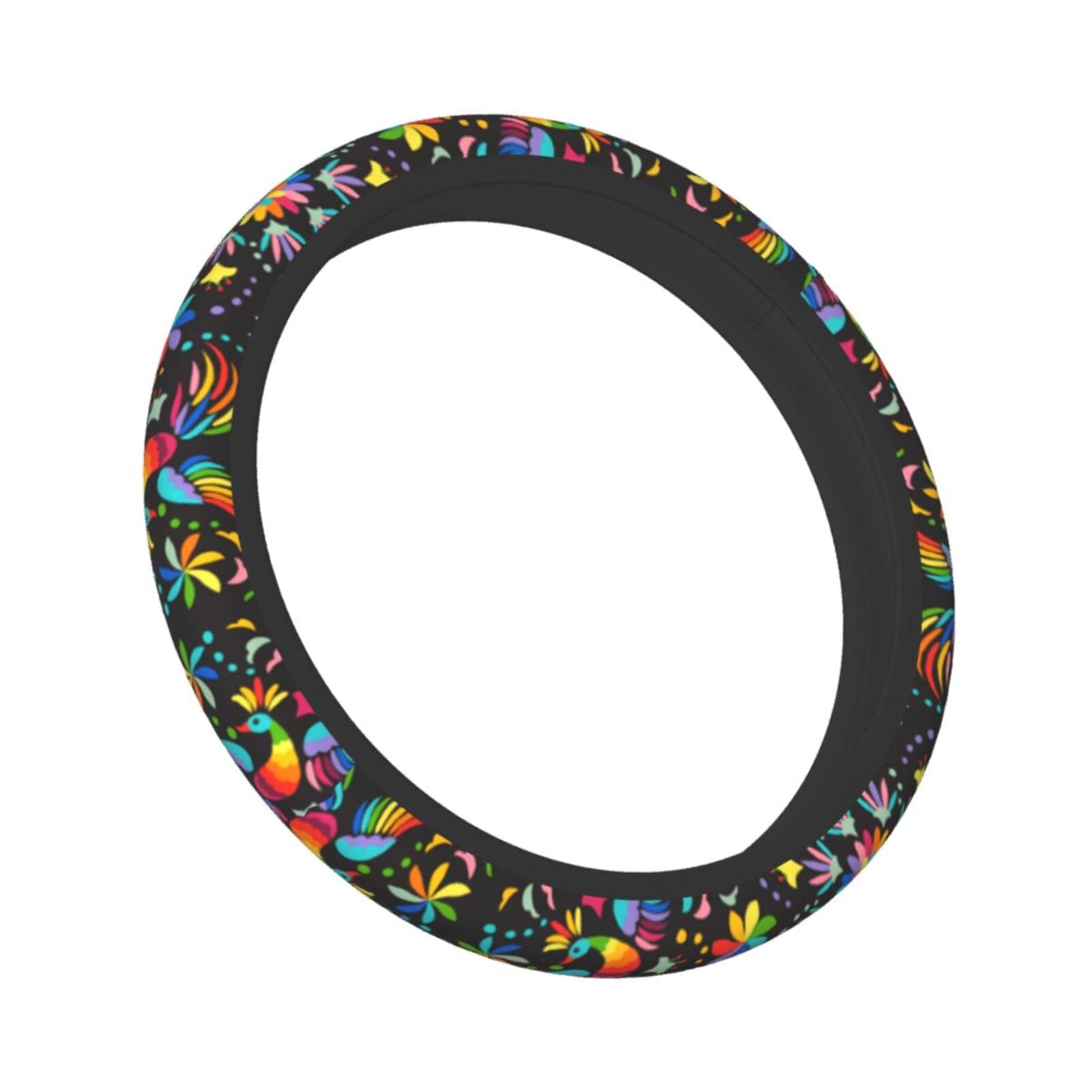 Colorful Mexican Bird & Flower Print Neoprene Steering Wheel Cover - Universal 15 Inch Car Wheel Protector for Sun Protection & Comfort (Perfect for Road Trips & Daily Commutes)