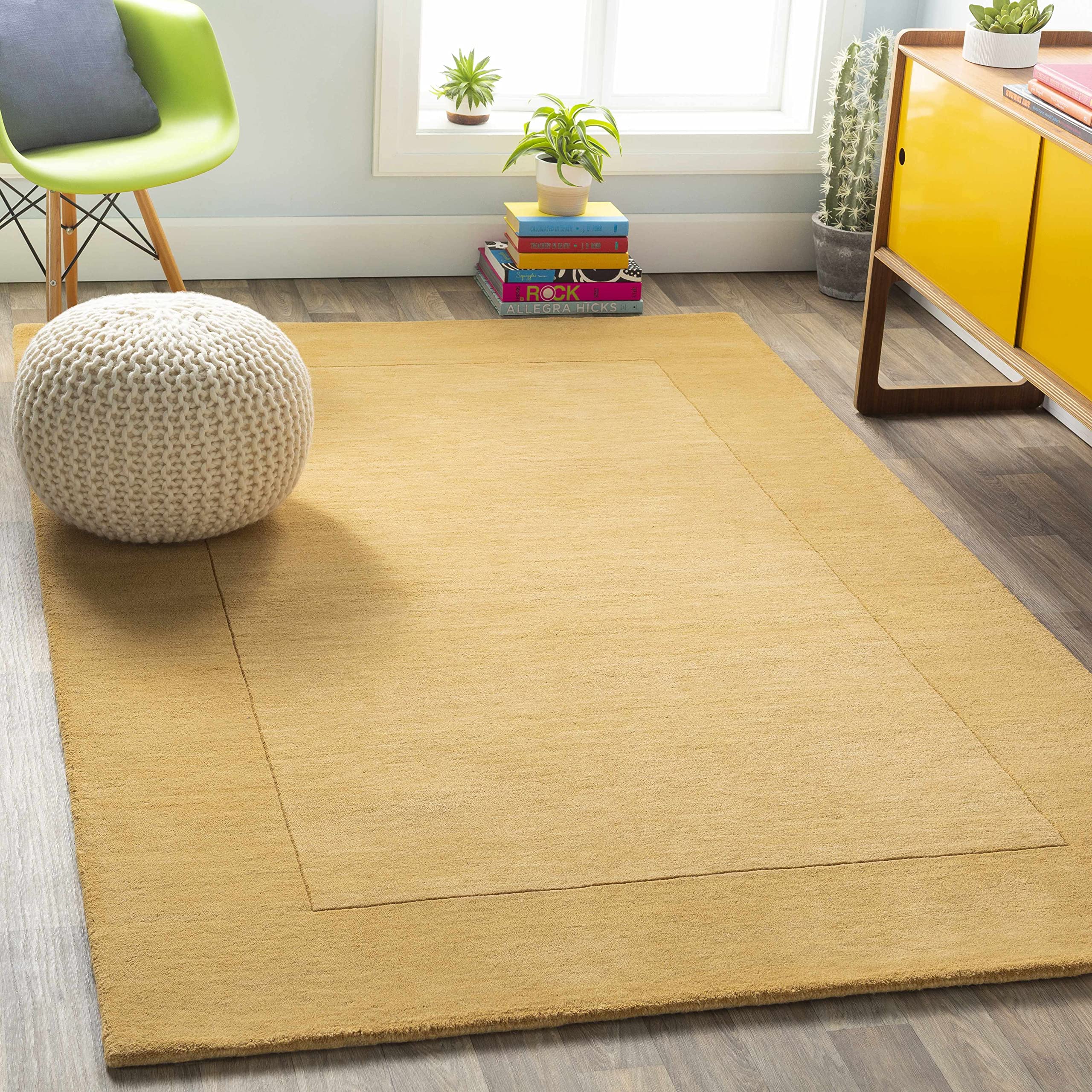 Hauteloom Hampden Wool Area Rug for Living Room & Bedroom - Solid Border Design in Brown - 2' x 3' - Soft & Durable Floor Covering for Home Decor