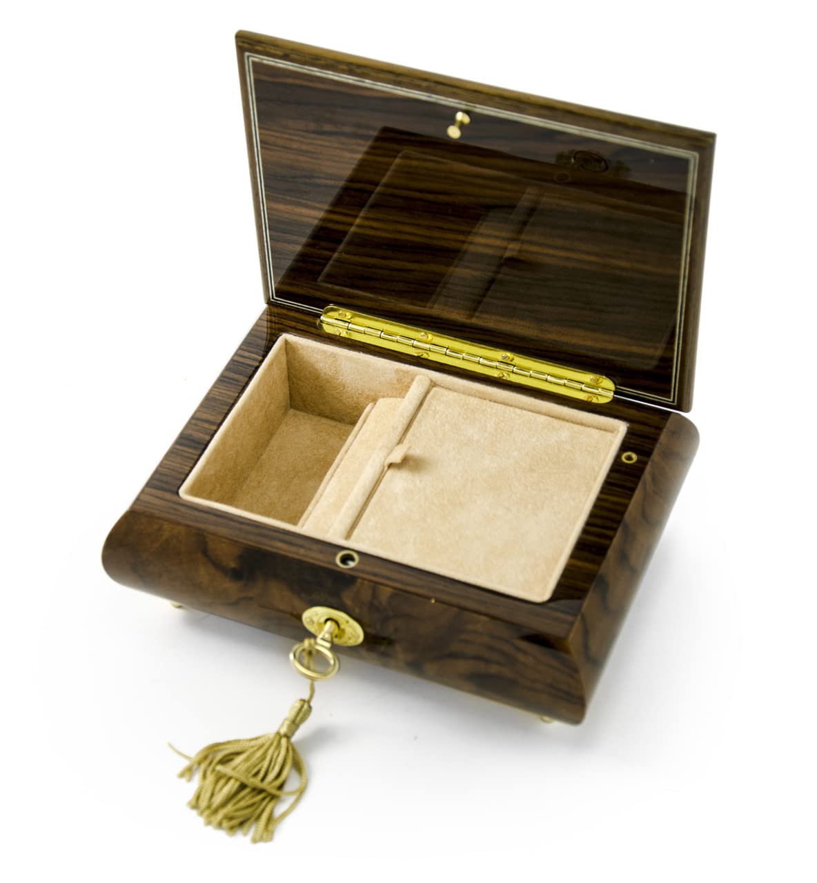 Handcrafted 30-Note Italian Walnut Floral Inlay Musical Jewelry Box with Lock & Key - Plays Beethoven's 9th Symphony - Perfect for Gift Giving, Jewelry Storage & Home Décor