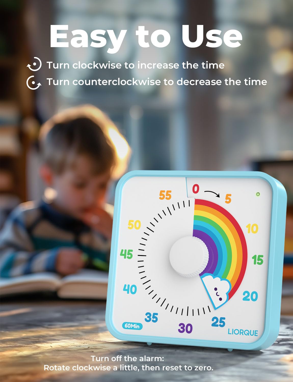 LIORQUE 60 Minute Visual Timer for Kids & Adults - Silent 7.5