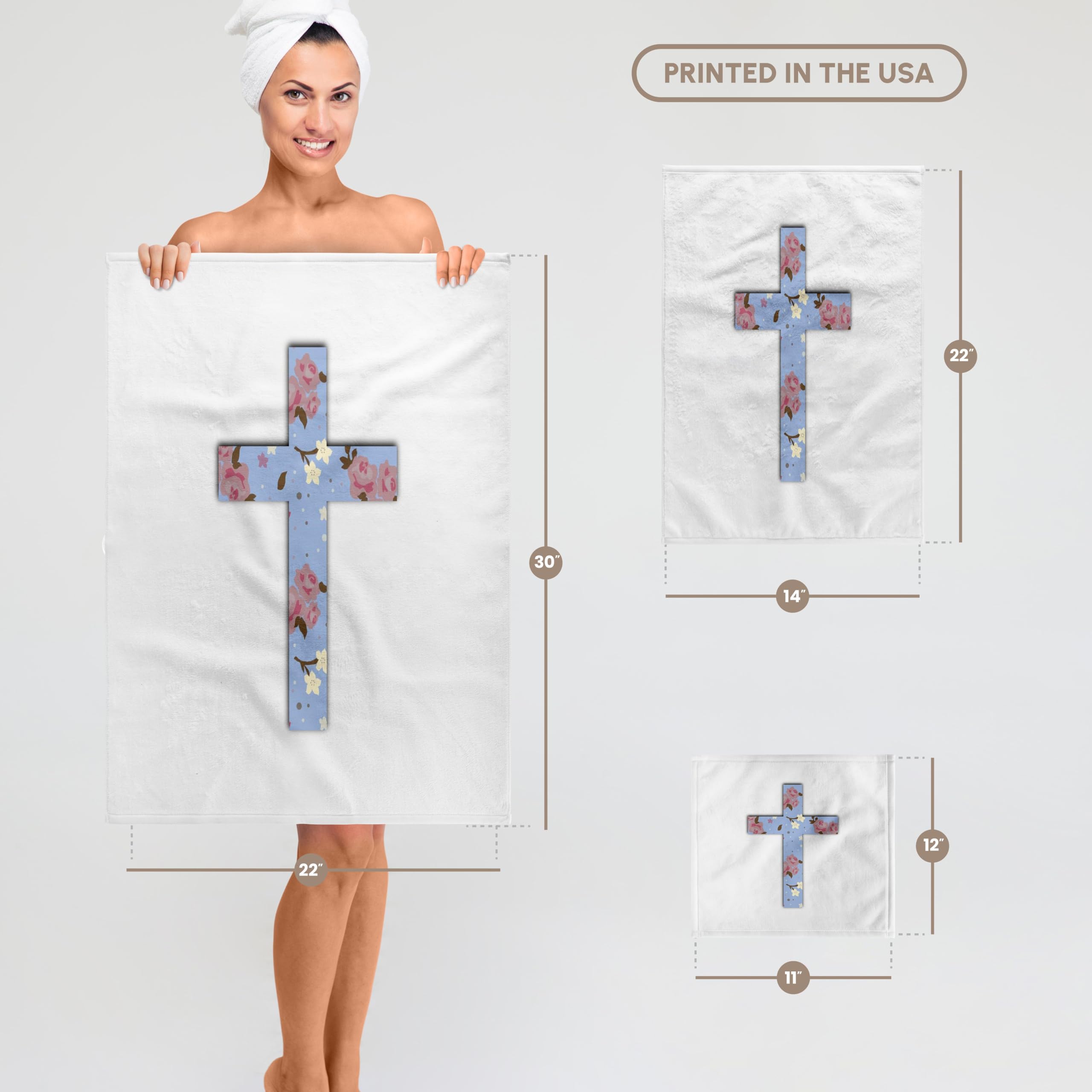 3D Rose Blue Floral Christian Cross with Girly Pink Rose Flower Pattern - 15