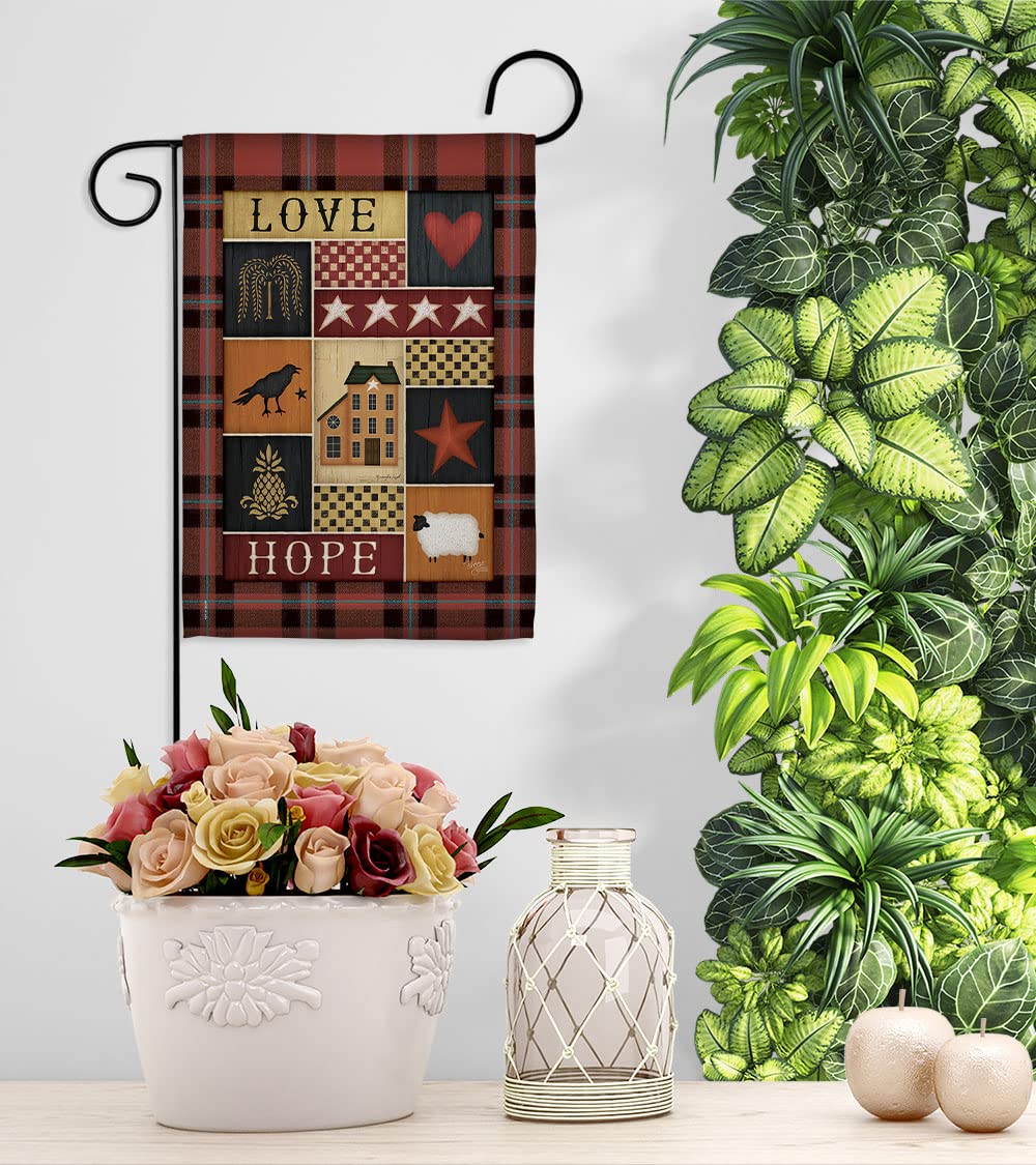 Primitive Collage Love Hope Garden Flag 13x18.5