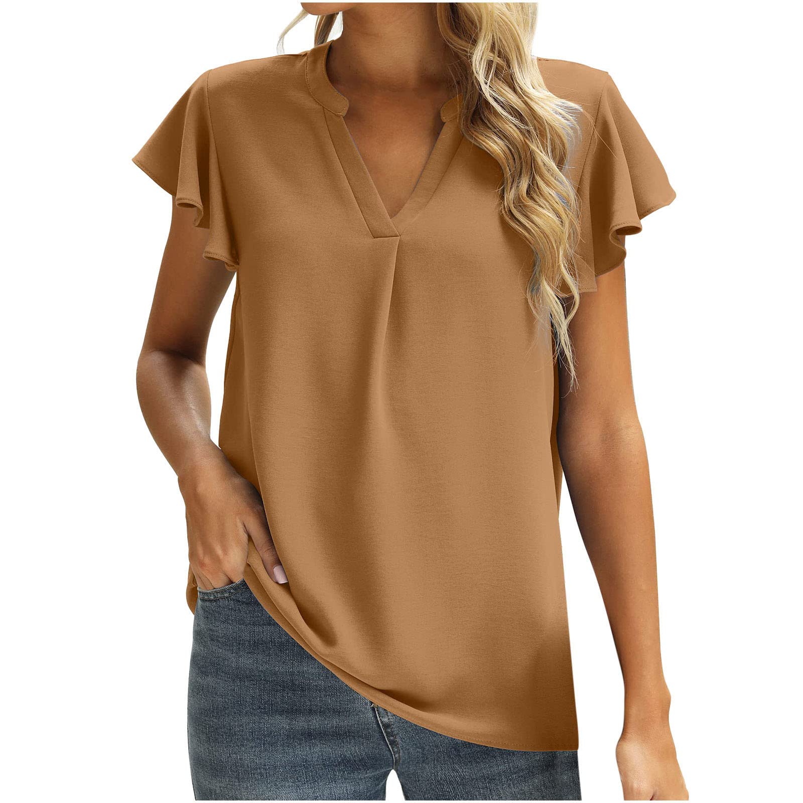 Women's Summer Short Sleeve V-Neck Loose Tunic Blouse - Casual Beach Tops, Trendy Going Out Shirts for Ladies (Perfect for Vacation, Date Night & Outdoor Activities)