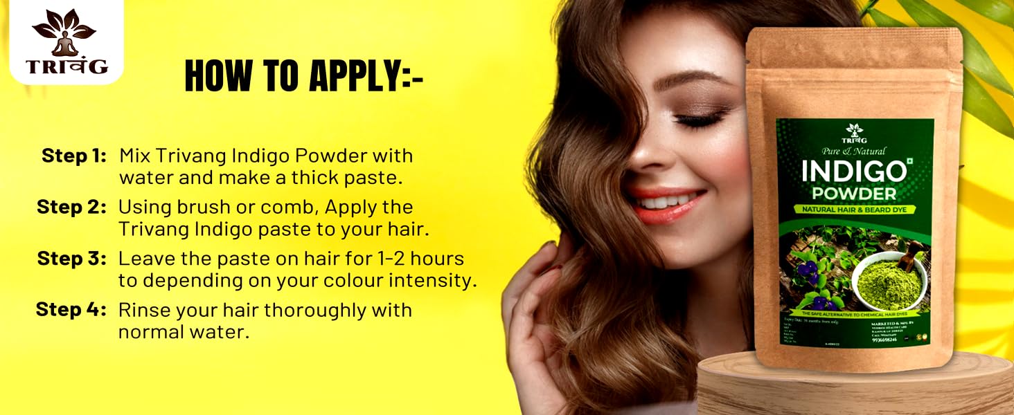 Trivang 100% Organic Herbal Indigo Powder (400G) - Natural Hair Dye for Gray Coverage & Damage Protection | Chemical-Free Hair Coloring Solution for Men & Women | Perfect for DIY Hair Care & Ayurvedic Treatments