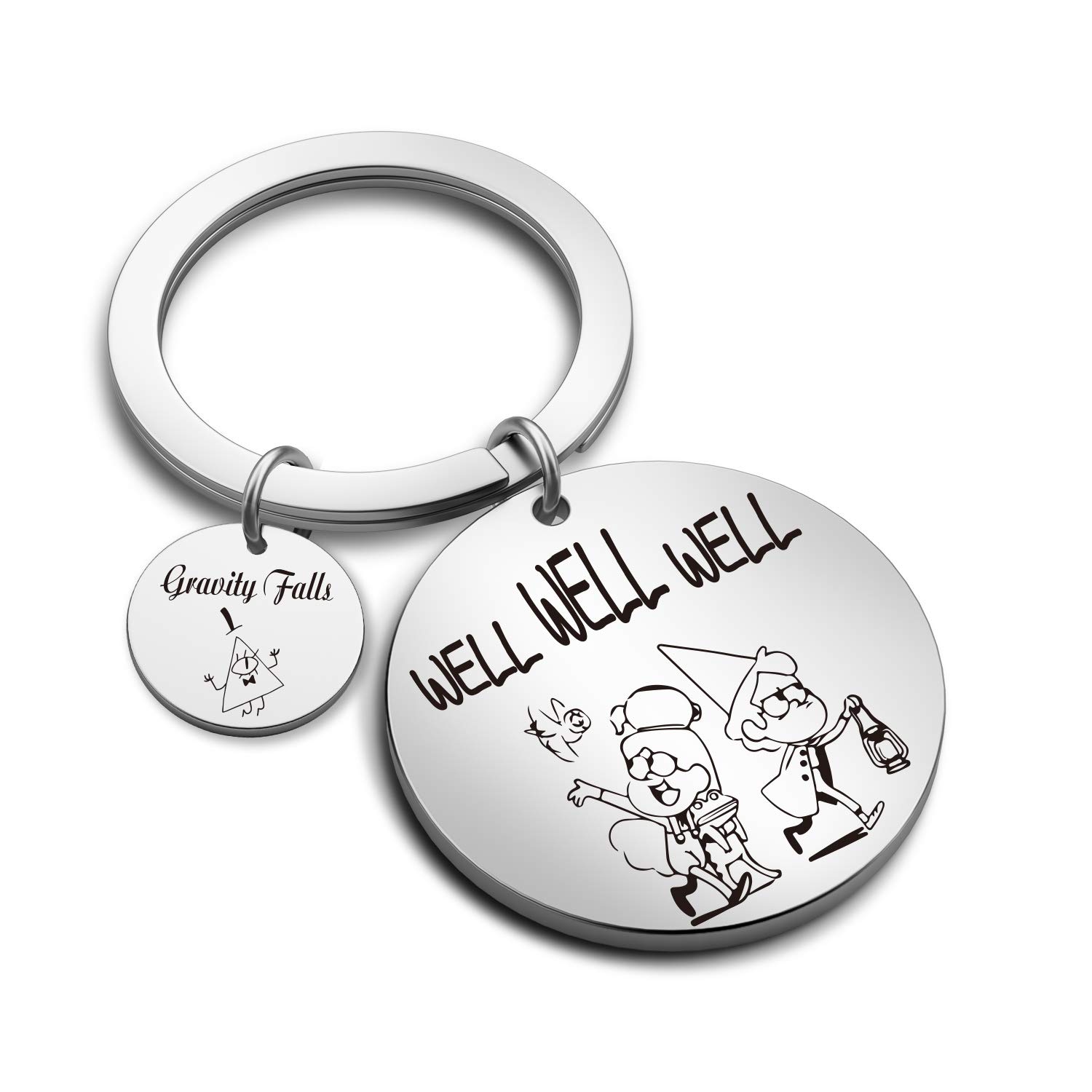 Gravity Falls Keychain Set - WELL WELL WELL Keychain, Mabel & Dipper Keychains, Bill Cipher Charm - Funny Cartoon Keyrings for Backpacks, Gifts for Fans (Gravity Falls Merchandise KR)