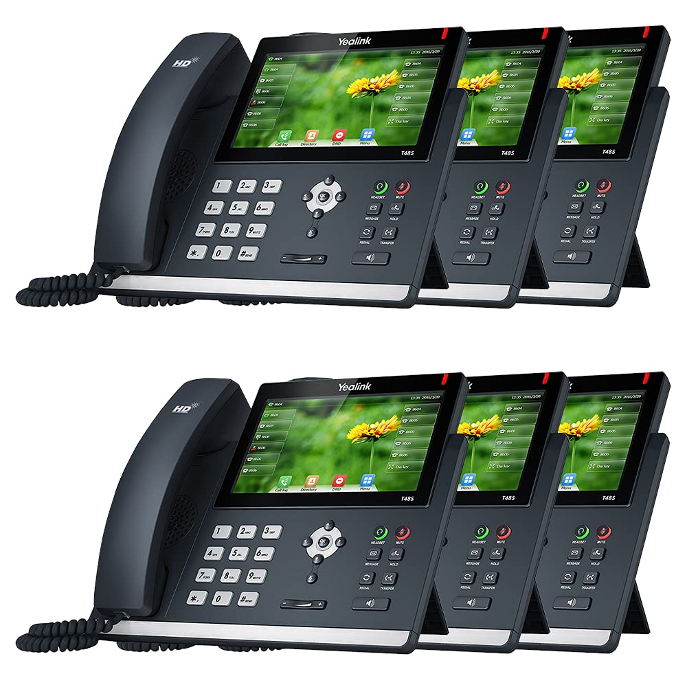 Yealink SIP-T48S Business IP Phone System - 6 Phone Bundle with Voicemail, Auto Attendant, Call Recording & 1 Year Free TWAComm Service | Ideal for Office Communication, Remote Work & Call Center Operations