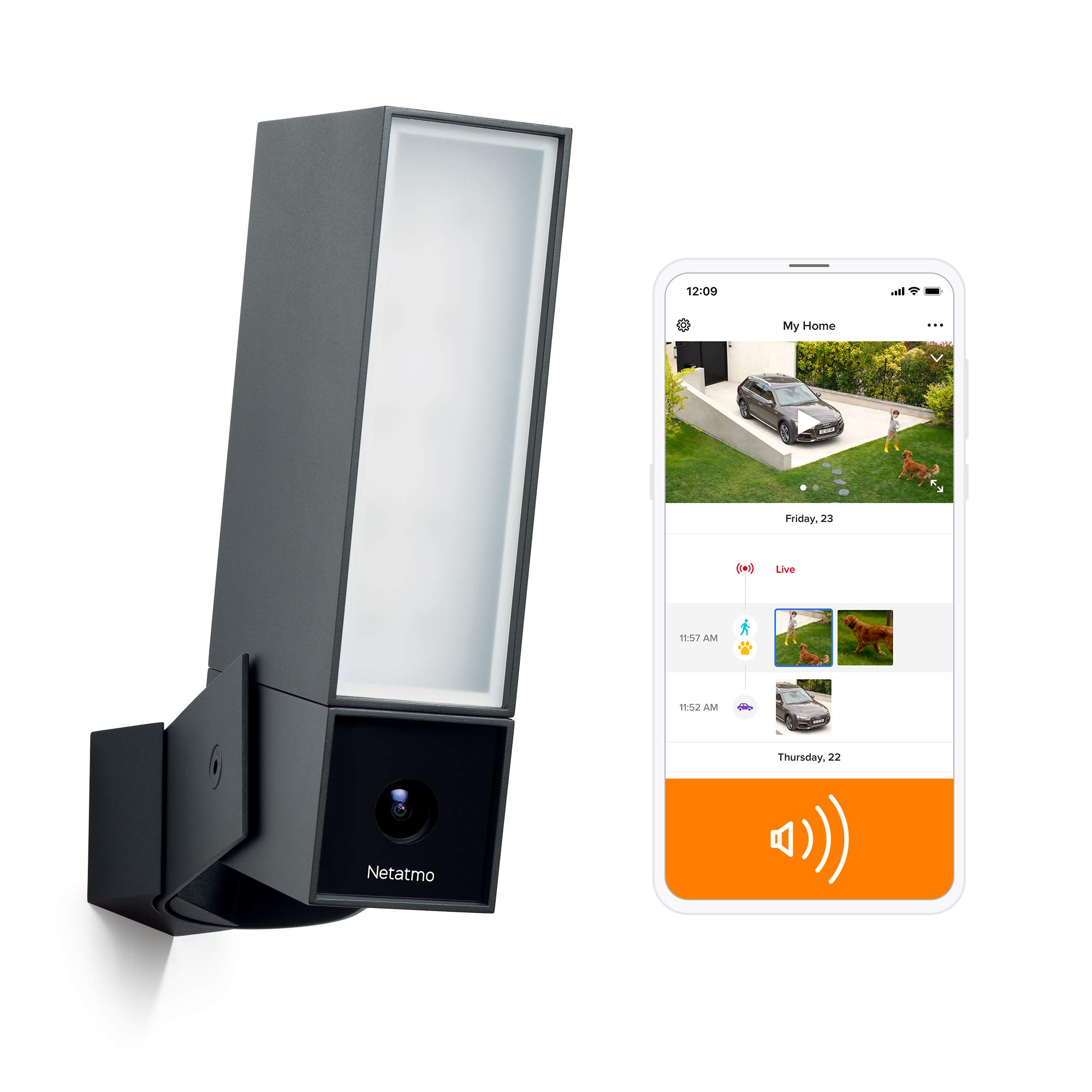 Netatmo Outdoor Security Camera - Wireless Smart WiFi Camera with 105dB Alarm, Built-in Floodlight & Motion Detection | NOCSUS Certified | Ideal for Home, Garage & Backyard Surveillance