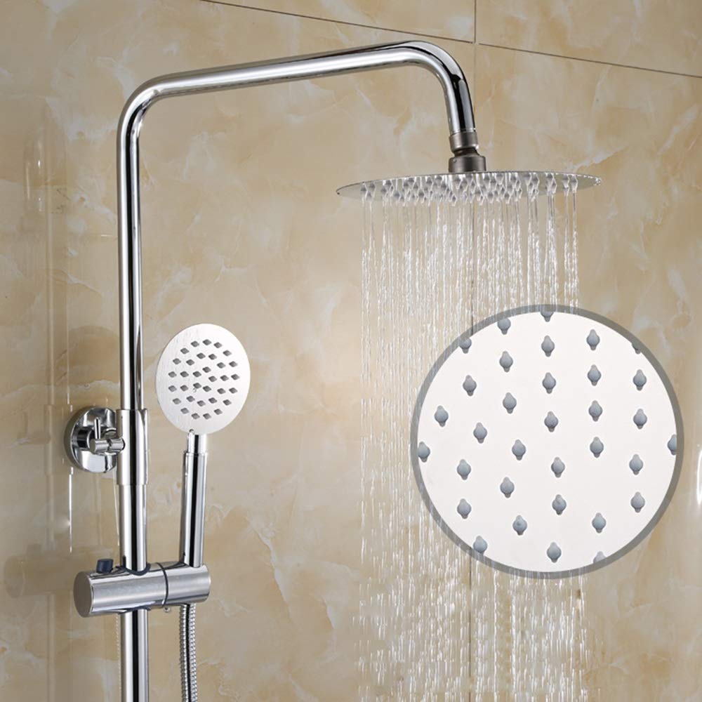 10 Inch Thermostatic Shower System - Brass Shower Faucet with Round Top Spray, 3 Modes & Double Lift Handle in Silver Finish | Perfect for Modern Bathrooms, Spa-Like Experience, Water Saving & Luxury Home Upgrade