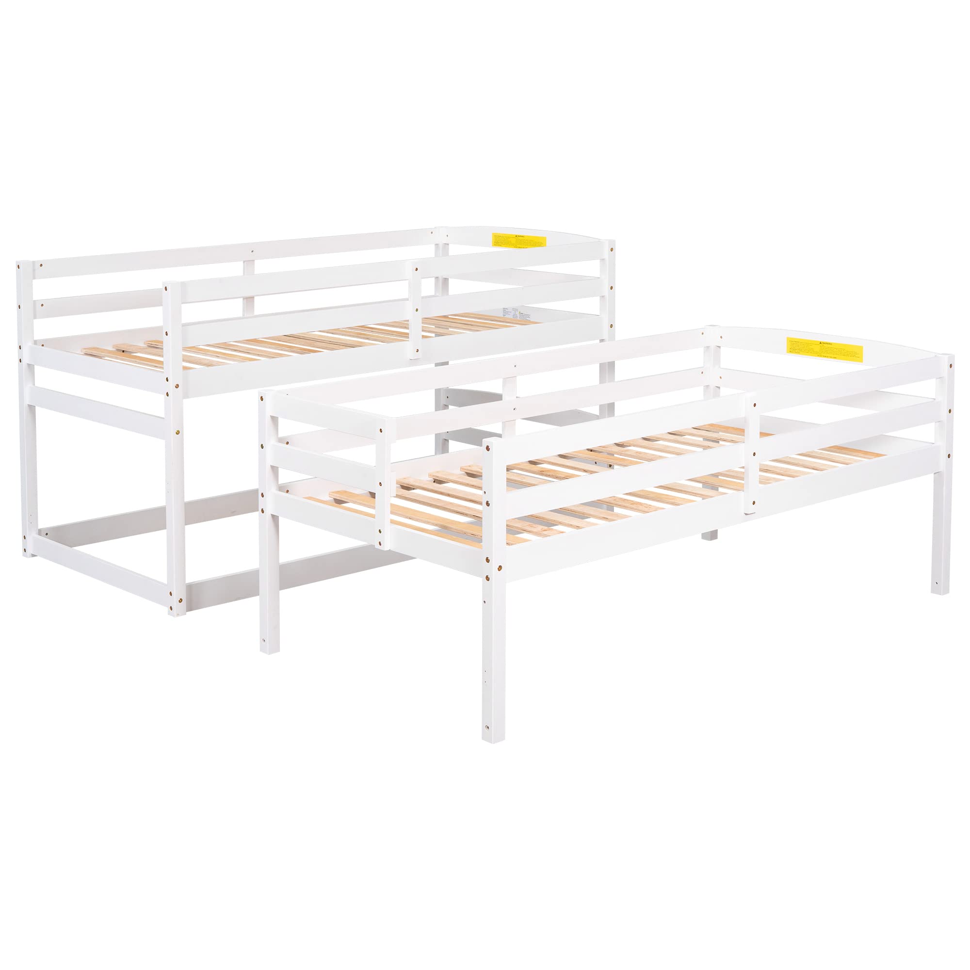 P PURLOVE Twin Over Twin Over Twin Triple Bunk Bed Frame with Storage Staircase - Convertible to Separate Bunk Beds & Platform Bed - Safety Guardrail Included - Space-Saving Kids Bedroom Furniture for Boys & Girls (White) - Perfect for Shared Rooms, Sleepovers & Small Spaces