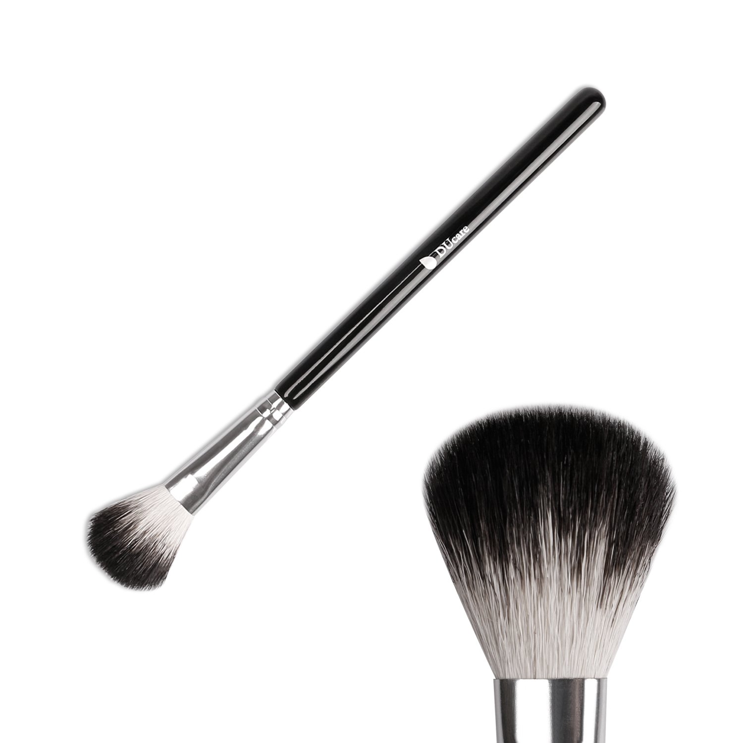 DUcare Professional Fan Highlighter Brush - Silvery & Black Makeup Brush for Blending Eyeshadow, Contouring & Blush - Perfect for Highlighting, Strobing & Detailed Makeup Application