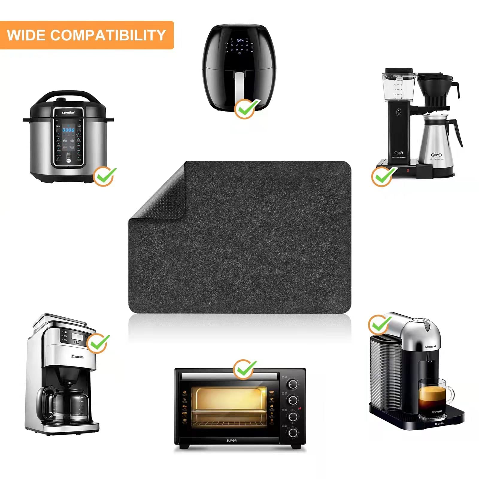 Heat Resistant Mat for Air Fryer - 2 Pack Non-Slip Silicone Countertop Protector Pads for Kitchen Appliances (Air Fryer, Blender, Coffee Maker, Toaster) - Perfect for Countertop Protection & Easy Cleaning