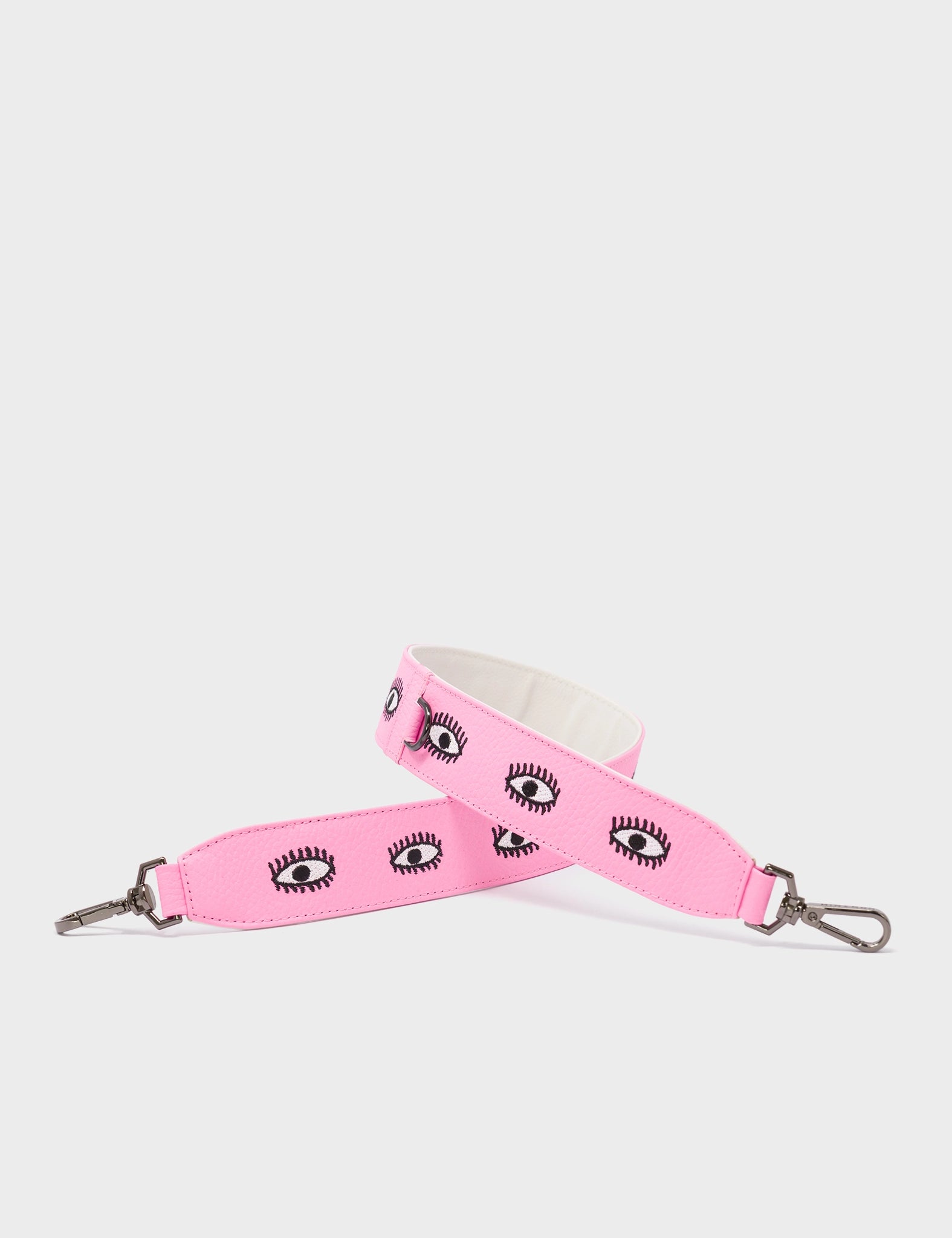Detachable Soft Neon Pink Leather Strap with All Over Eyes Embroidery - Perfect for Handbags, Purses & DIY Fashion Accessories