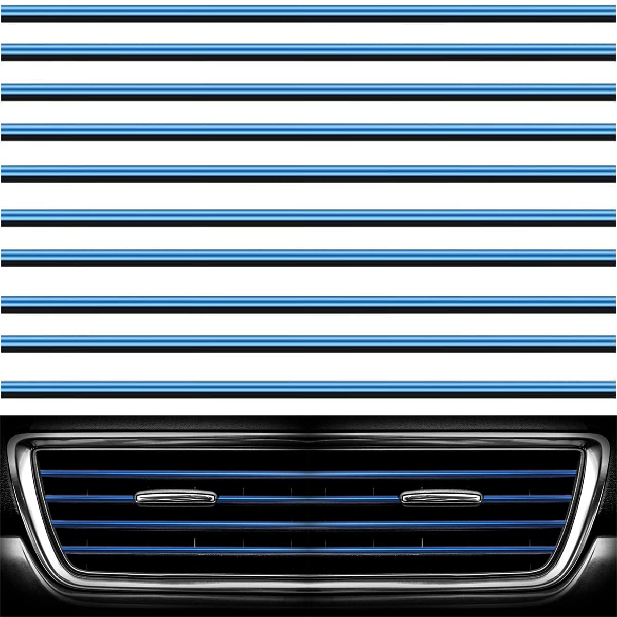 Premium 10-Piece Car Vent Decoration Strips - Blue AC Vent Outlet Trim Set for Interior Styling | Perfect for Sedans, SUVs & Trucks | Enhances Vehicle Aesthetics & Protects Vents