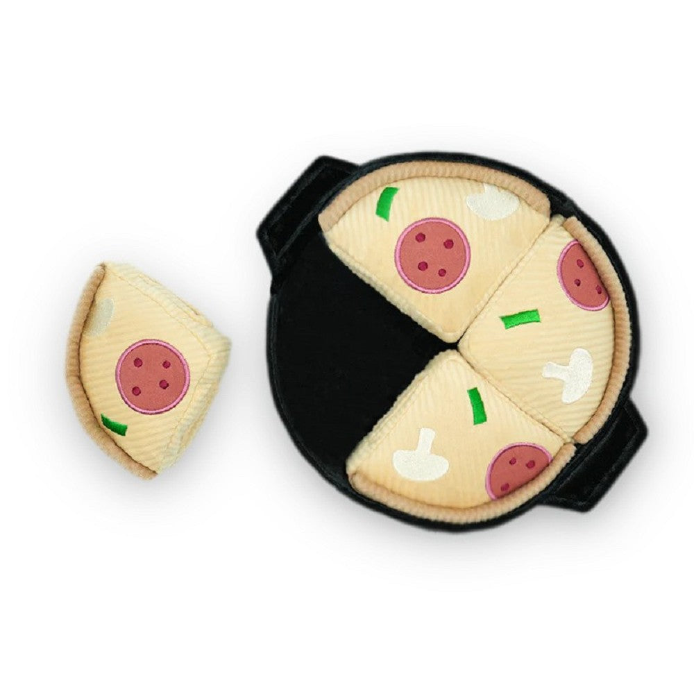 Deep Dish Pizza Burrow & Snuffle Dog Toy - Interactive Plush Puzzle Toy for Small & Medium Dogs - Perfect for Indoor Play & Mental Stimulation