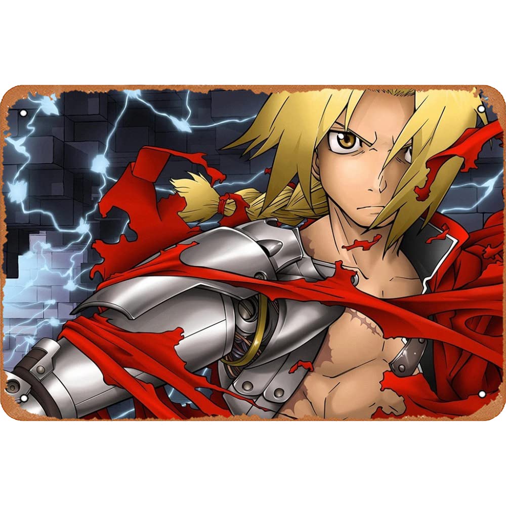 Edward Elric Fullmetal Alchemist Anime Poster - Vintage Tin Metal Sign 8x12 Inch - Wall Decor for Home, Office, Game Room & Anime Fan Collection