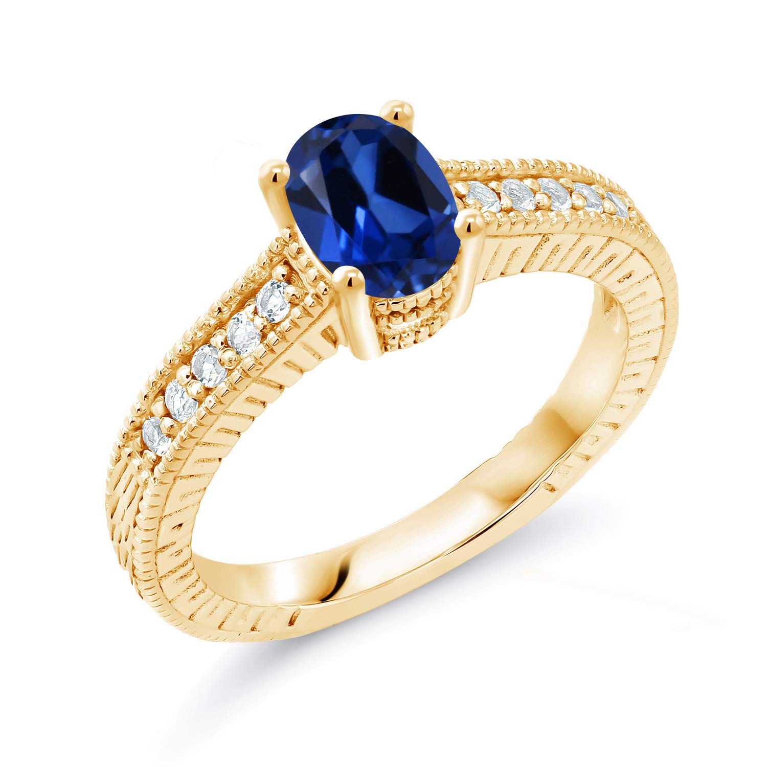 1.20 Ct Blue Created Sapphire & White Topaz 18K Yellow Gold Plated Silver Ring for Women - Elegant Jewelry Gift for Anniversary, Engagement & Special Occasions