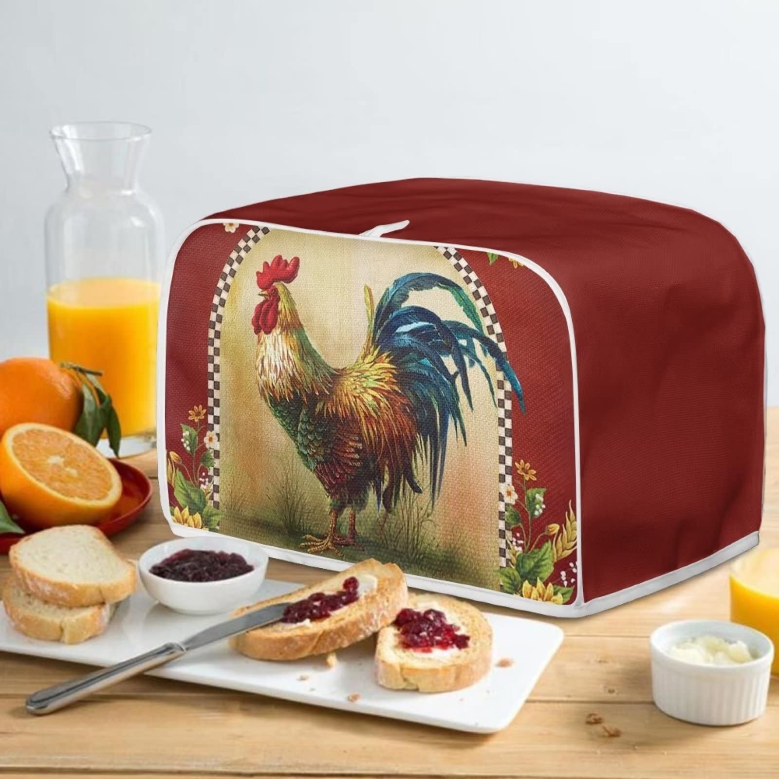 Sunflower Rooster Toaster Cover for 4-Slice Toaster - Cute Chicken Print Kitchen Appliance Dust Protector for Microwave & Bread Maker - Perfect for Farmhouse & Country Style Kitchens