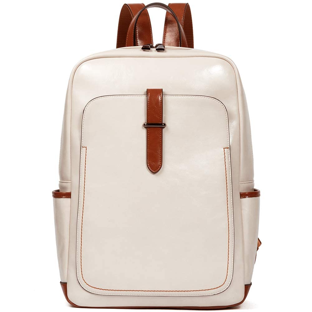 BROMEN Genuine Leather Laptop Backpack for Women - 15.6 Inch Business Computer Bag, College Backpack with USB Charging Port & Anti-Theft Pocket - Perfect for Work, Travel & School Commute