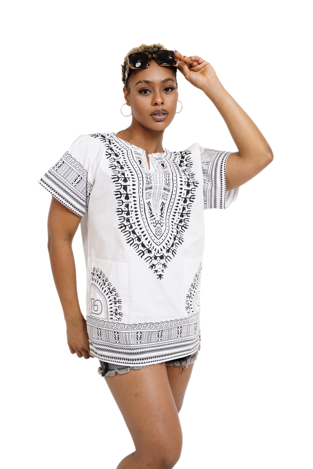 African Print Dashiki Shirt for Men & Women | White Unisex African Tunic | Festival Wear, Cruise Outfit, Concert Attire | DP3830M | Perfect for Cultural Events, Beach Vacations & Summer Parties