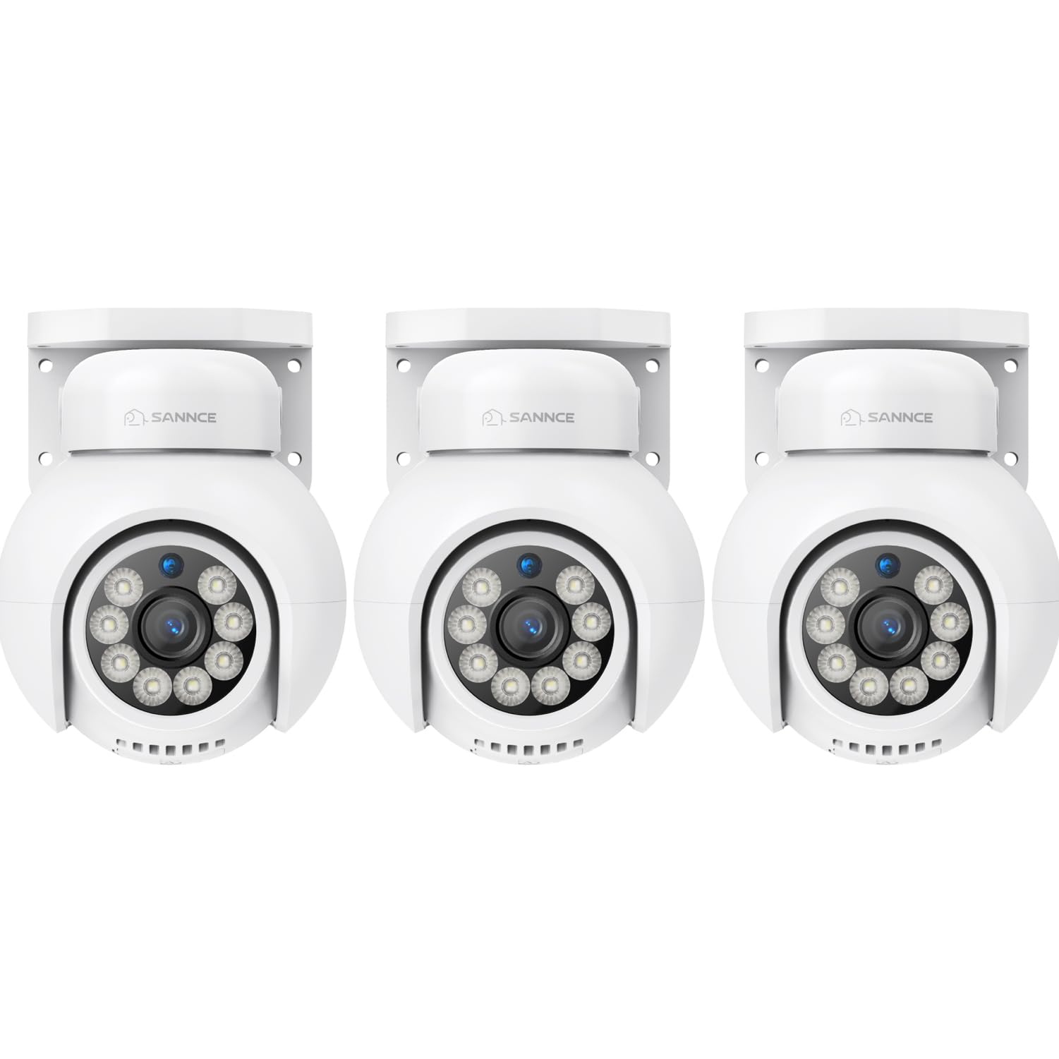 SANNCE 4K PoE Security Camera System Outdoor (3 Pack) - 8MP IP CCTV Surveillance Camera with 350° Pan & 90° Tilt, Human/Vehicle Detection, Two-Way Audio, Auto Tracking, Color Night Vision - Ideal for Home Security, Business Monitoring, and Outdoor Surveillance (Adapter Not Included)