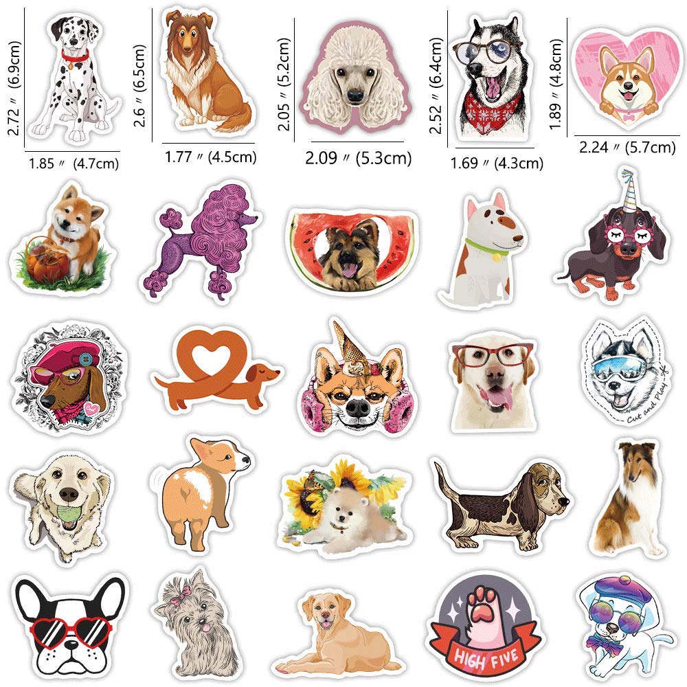 80 Pcs Waterproof Vinyl Dog Stickers for Kids & Teens - Funny Decals for Water Bottles, Laptop, Phone Case, Scrapbook, Luggage, Skateboard, Helmet, Bike & Car - Perfect for School Supplies & DIY Projects