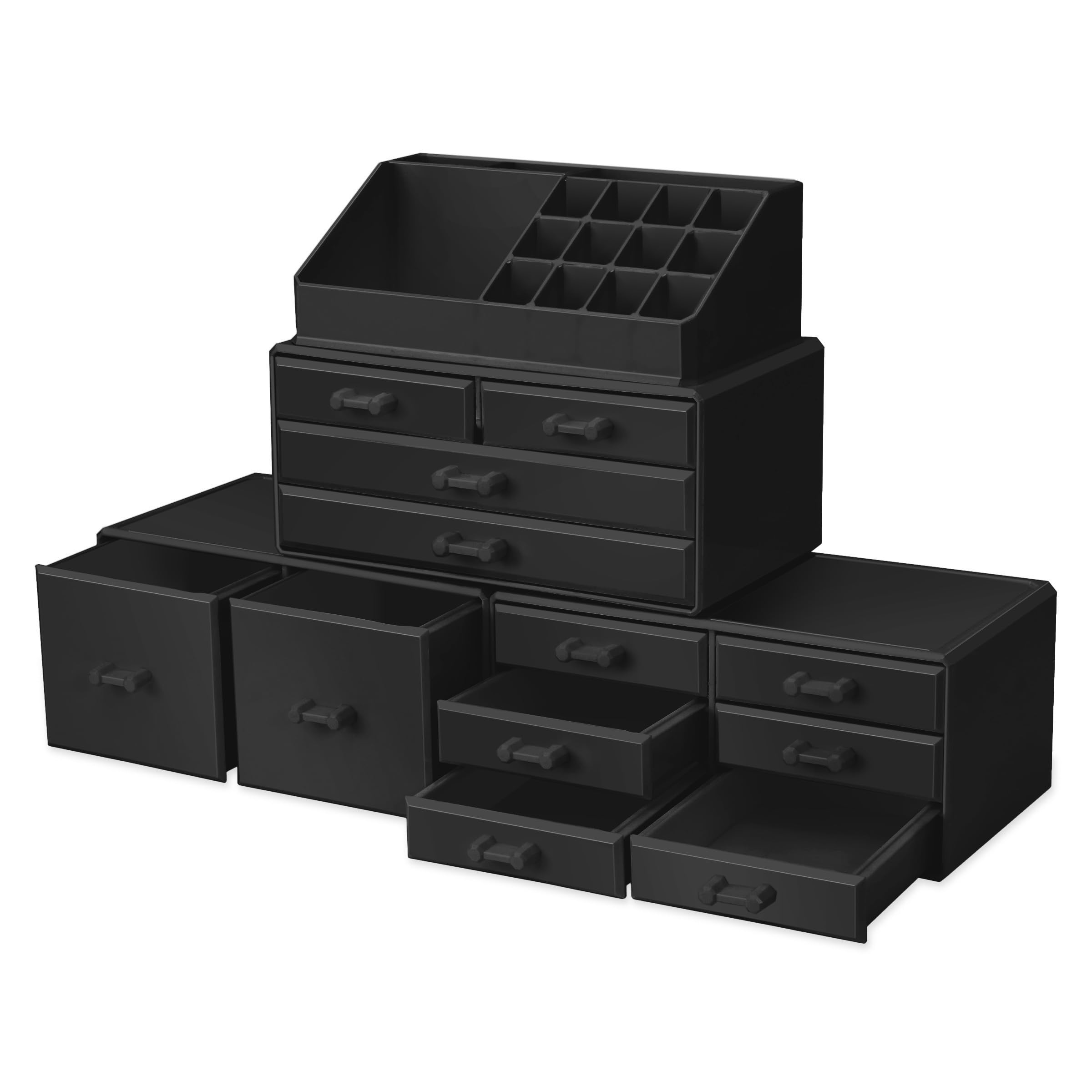 Sorbus Large Stackable 12-Drawer Makeup Organizer with Lipstick & Brush Holder - Jewelry & Cosmetic Storage for Vanity, Bathroom, Dresser - Perfect for Beauty Salon, Home Organization & Travel Makeup Storage