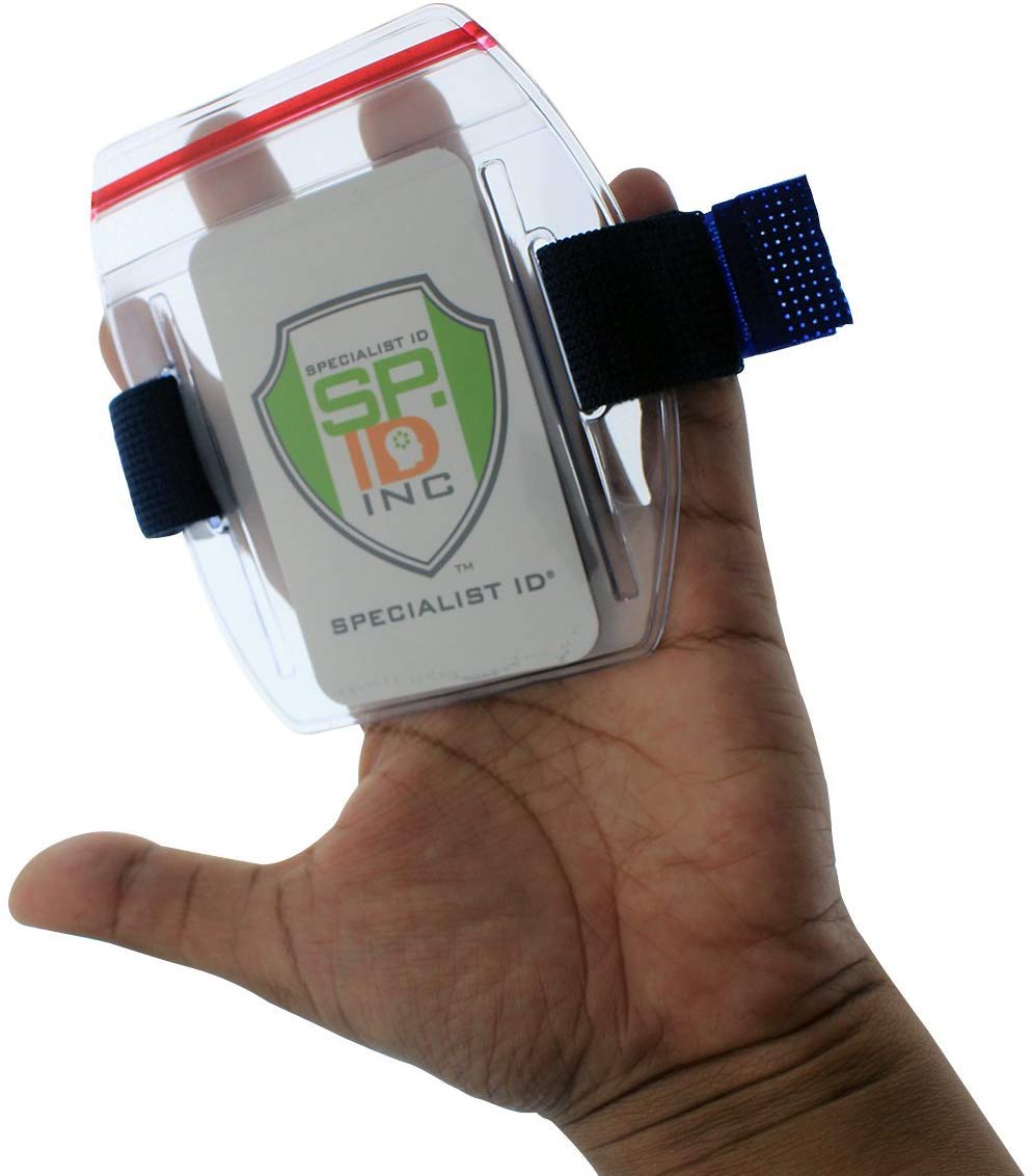 25 Pack Heavy Duty Waterproof ID Badge Holder with Resealable Zipper & Adjustable Armband - Secure Top Loading Badge Holder for Ski Pass, Lift Tickets, Work ID, Events & Outdoor Activities