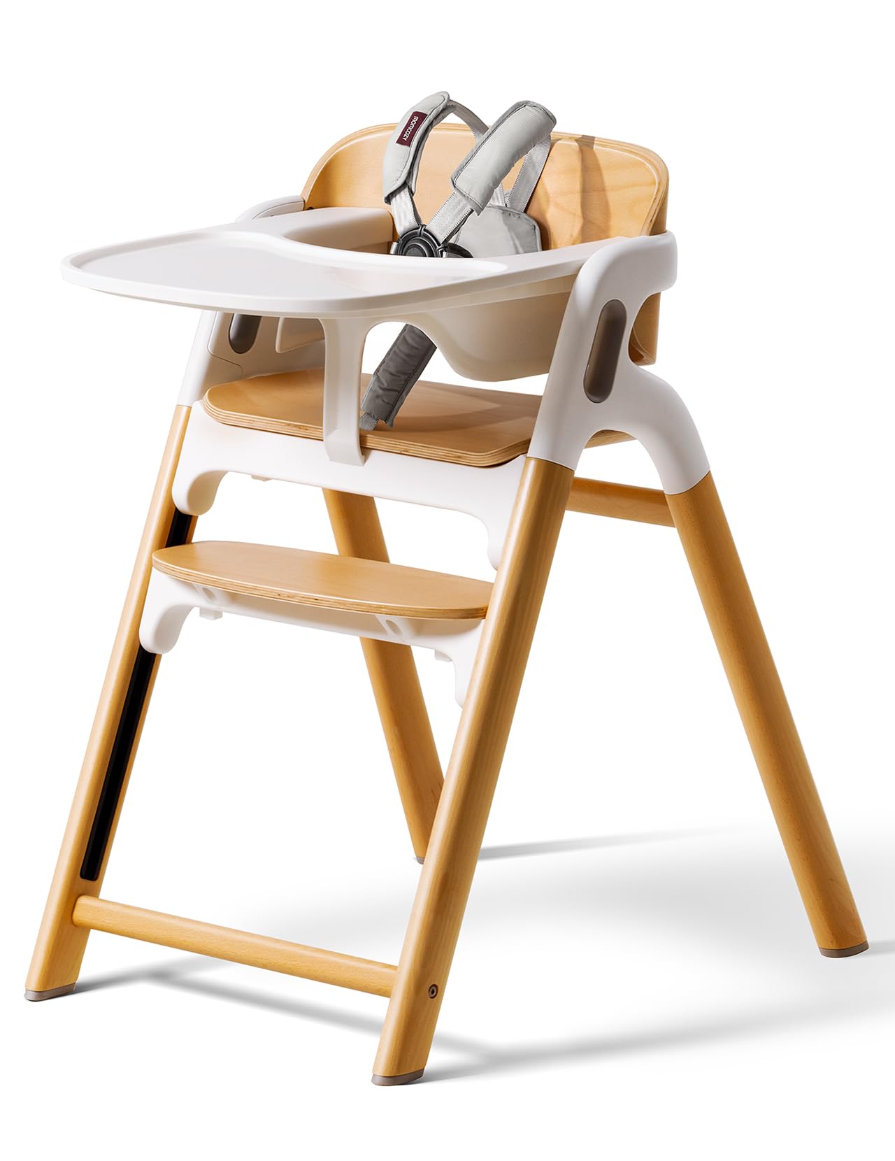 Momcozy DinerPal Convertible Wooden High Chair - Adjustable Baby & Toddler Highchair for Kids & Adults Up to 308 lbs - Ergonomic Design with Dishwasher-Safe Food-Grade Tray - Natural Wood Finish - Perfect for Dining, Kitchen & Family Gatherings