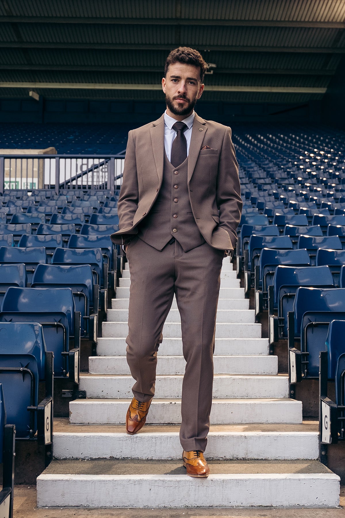 West Bromwich Albion FC Official HM5 Tan Tailored Suit - Premium Football Fan Attire for Men | Perfect for Match Days, Weddings & Formal Events
