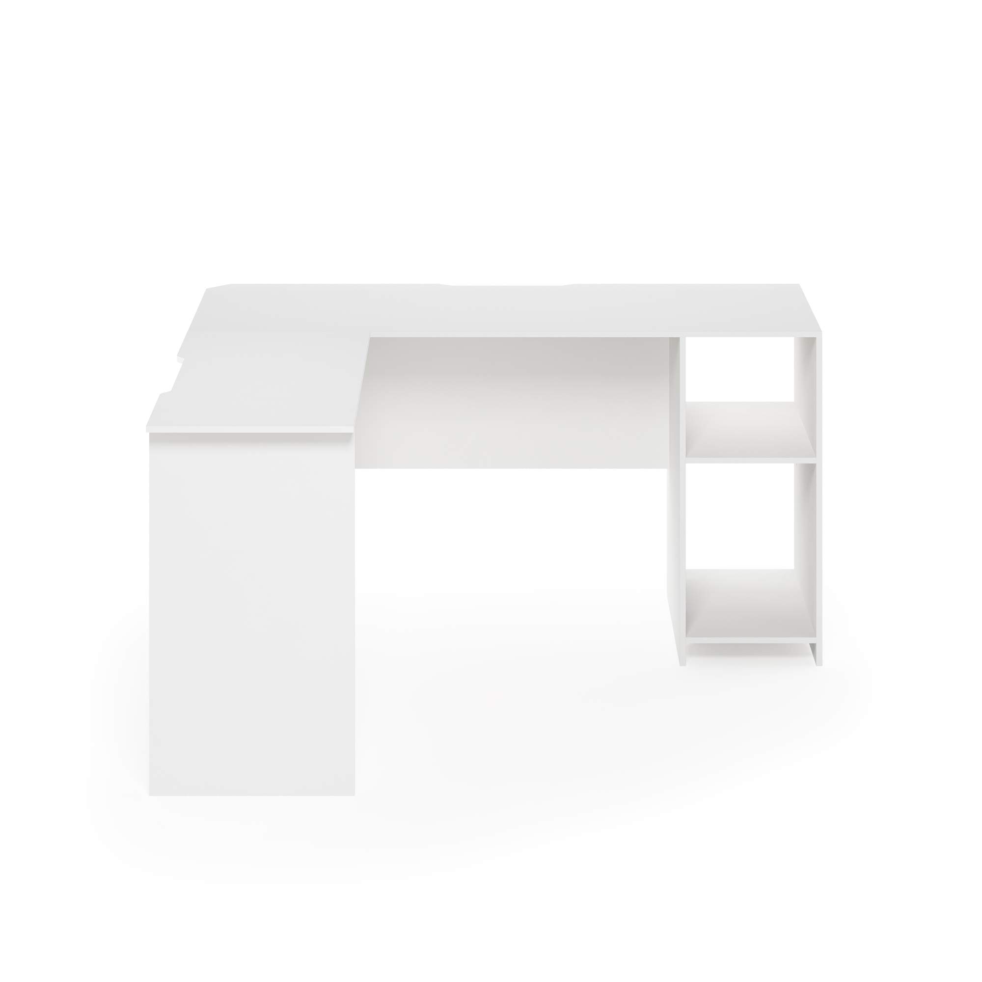 Furinno Indo L-Shaped Computer Desk with Bookshelf - White Home Office Desk for Small Spaces, Gaming & Study Workstation - Compact Corner Desk with Storage Shelf for PC, Laptop & Books