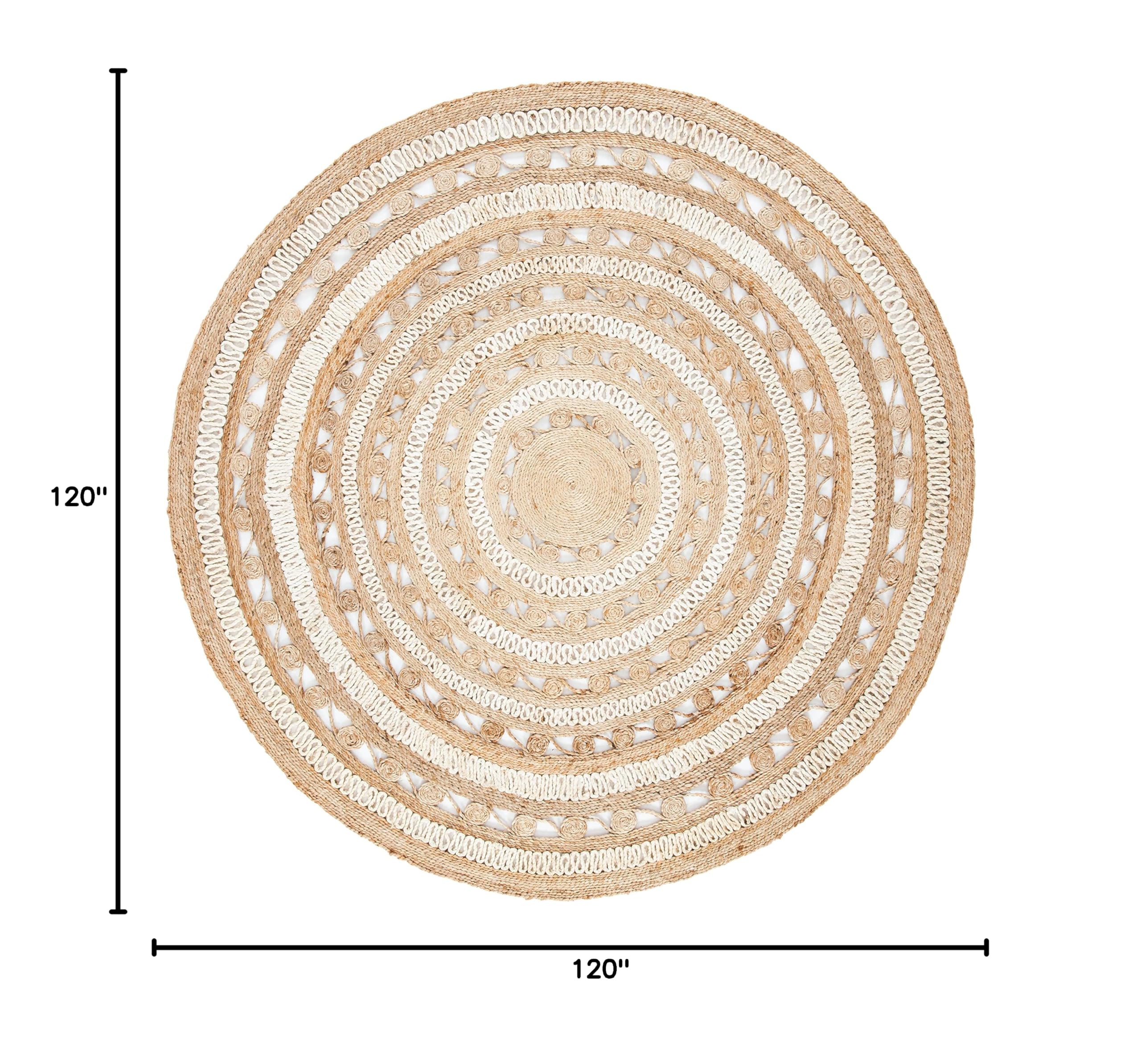 SAFAVIEH Handmade Boho Jute Area Rug 10' Round - Natural Fiber Farmhouse Rug in Ivory (NF169B) for Living Room, Bedroom & Boho Decor